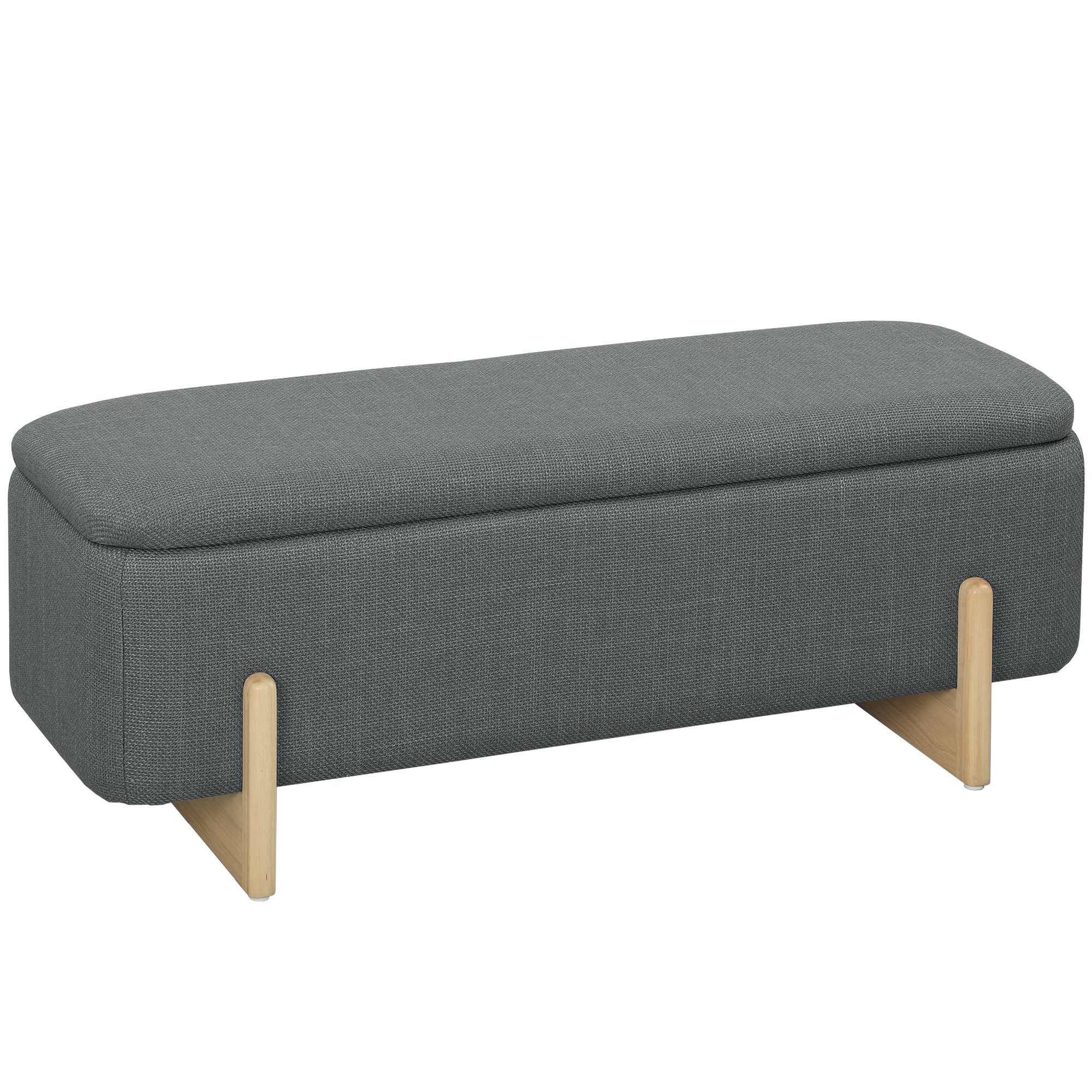 HOMCOM Sitzbank Polsterbank mit Leinenoptik, Sitztruhe Sicherheitsscharniere (Bettbank, 1-St., Polsterbank mit Stauraum), für Wohnzimmer, Schlafzimmer, Flur, 11 – Bild 2 von 5