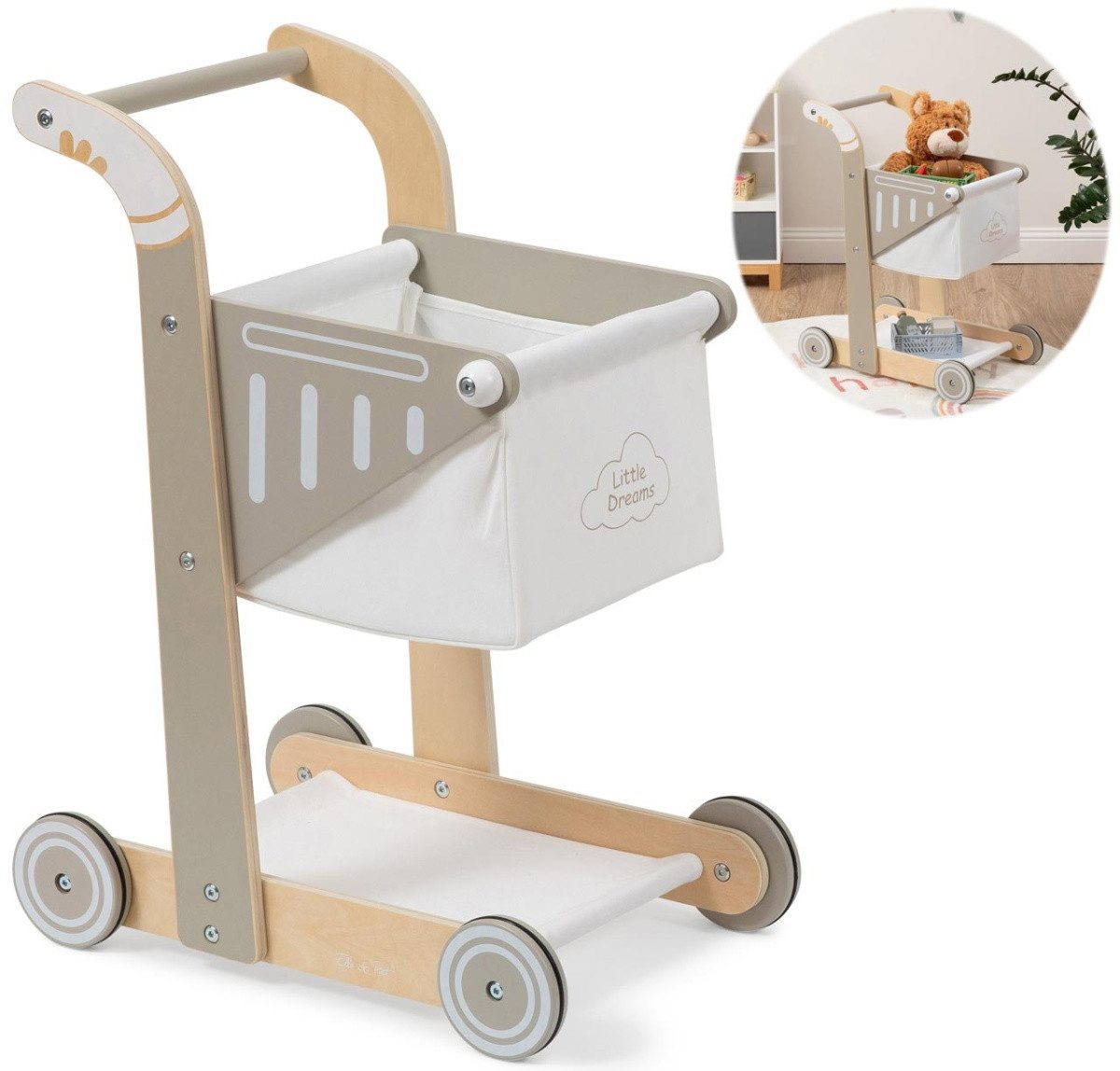 ELLA & PIET® Spiel-Einkaufswagen SHOPPY aus Holz für Kinder (Schlamm)