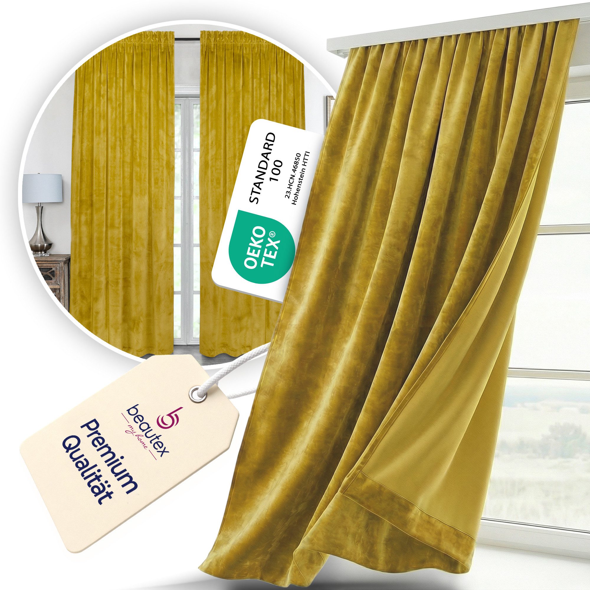 Beautex Verdunkelungsvorhang Samt Vorhang Kräuselband U-Band Gardine Velvet abdunkelnd (1 St), Hakenaufhängung, abdunkelnd, Weicher Samtstoff, lichtmindernd, pflegeleicht, blickdicht