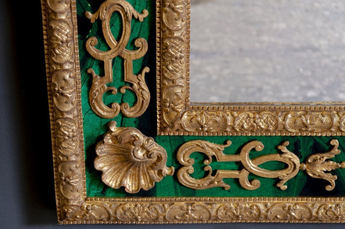 Casa Padrino Wandspiegel - Antik - Stil Barockspiegel im Malachit Gold Spiegel Grün Handgefertigter / Barock Barockstil Luxus