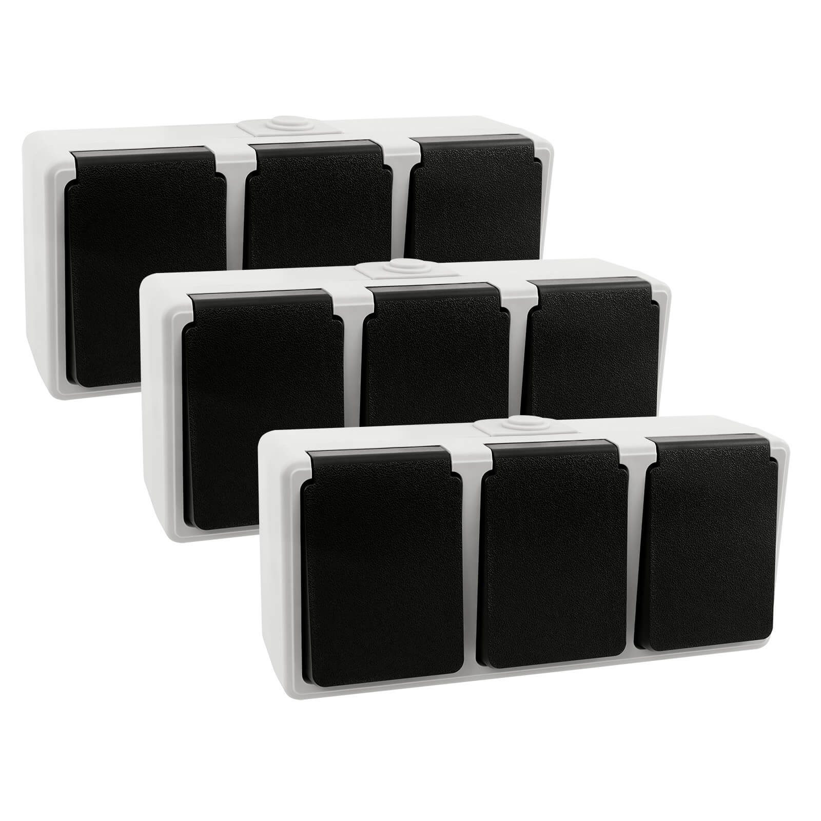 ETT Marketing GmbH Aufputz-Steckdose 3er Set TAFF Feuchtraum Dreifach Steckdose horizontal IP44
