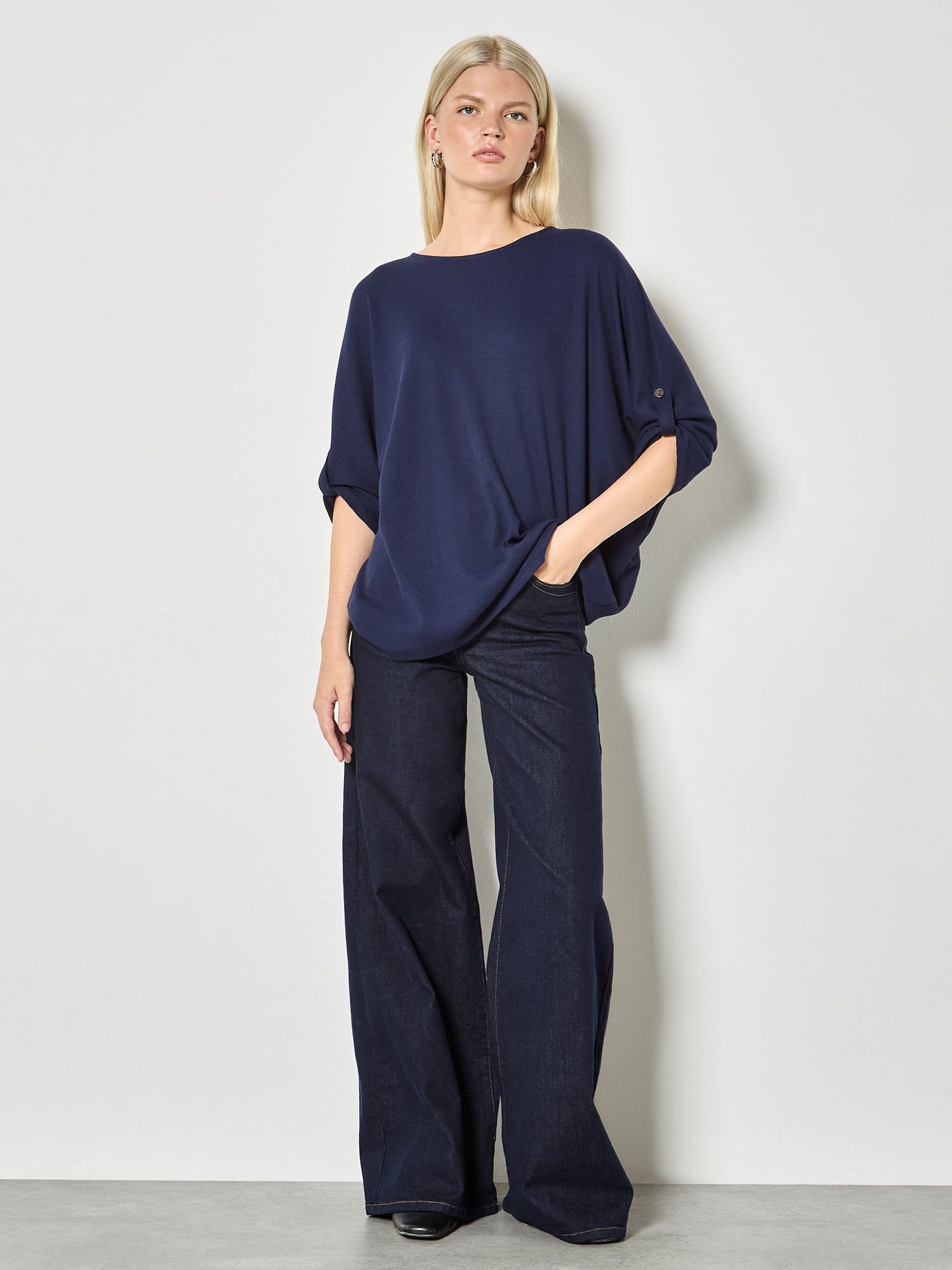 Apricot T-Shirt Waffelstrick-Oberteil mit Knopfdetail