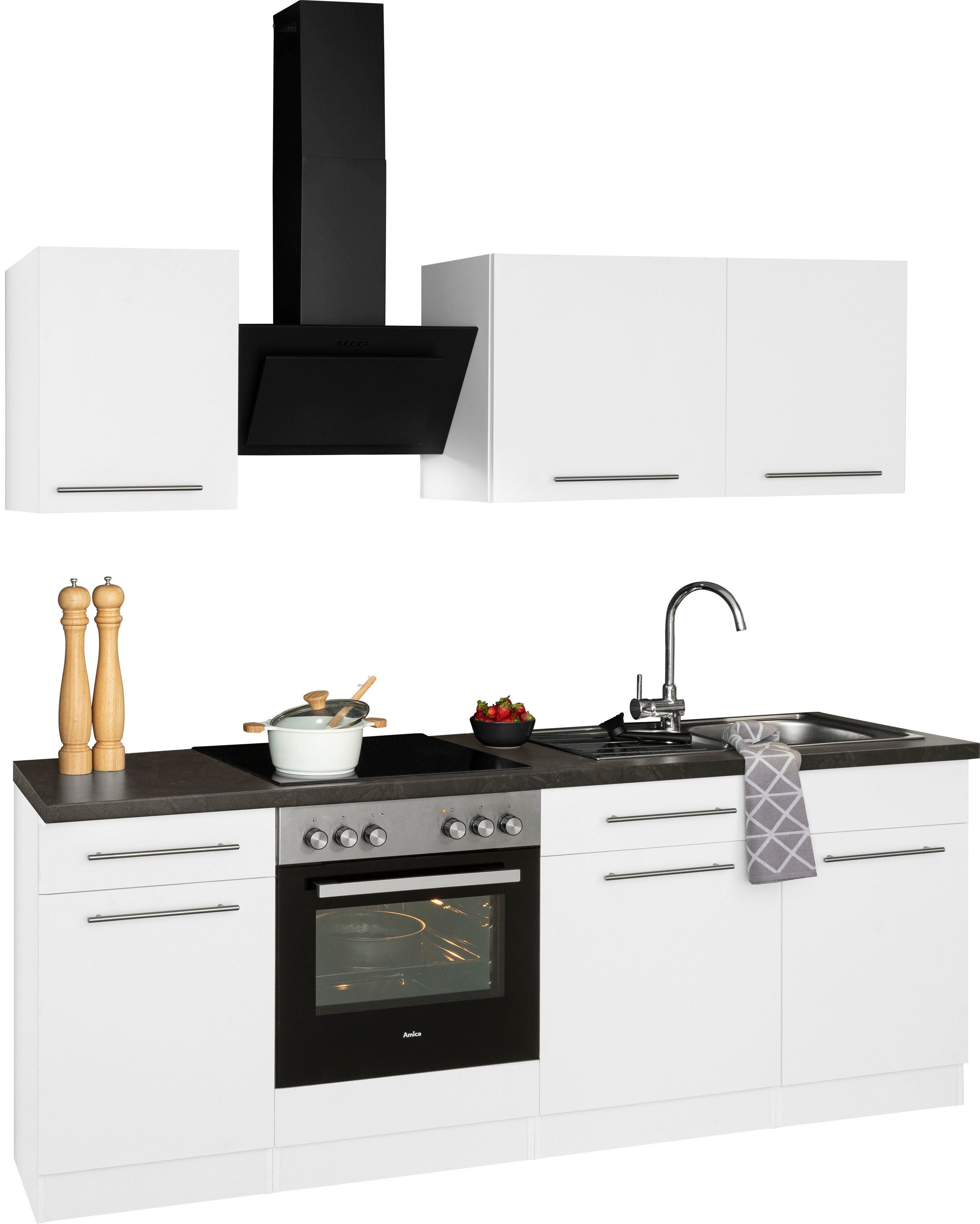wiho Küchen Küchenzeile Unna, mit E-Geräten, Breite 220 cm, Mit 38 mm  starker Arbeitsplatte