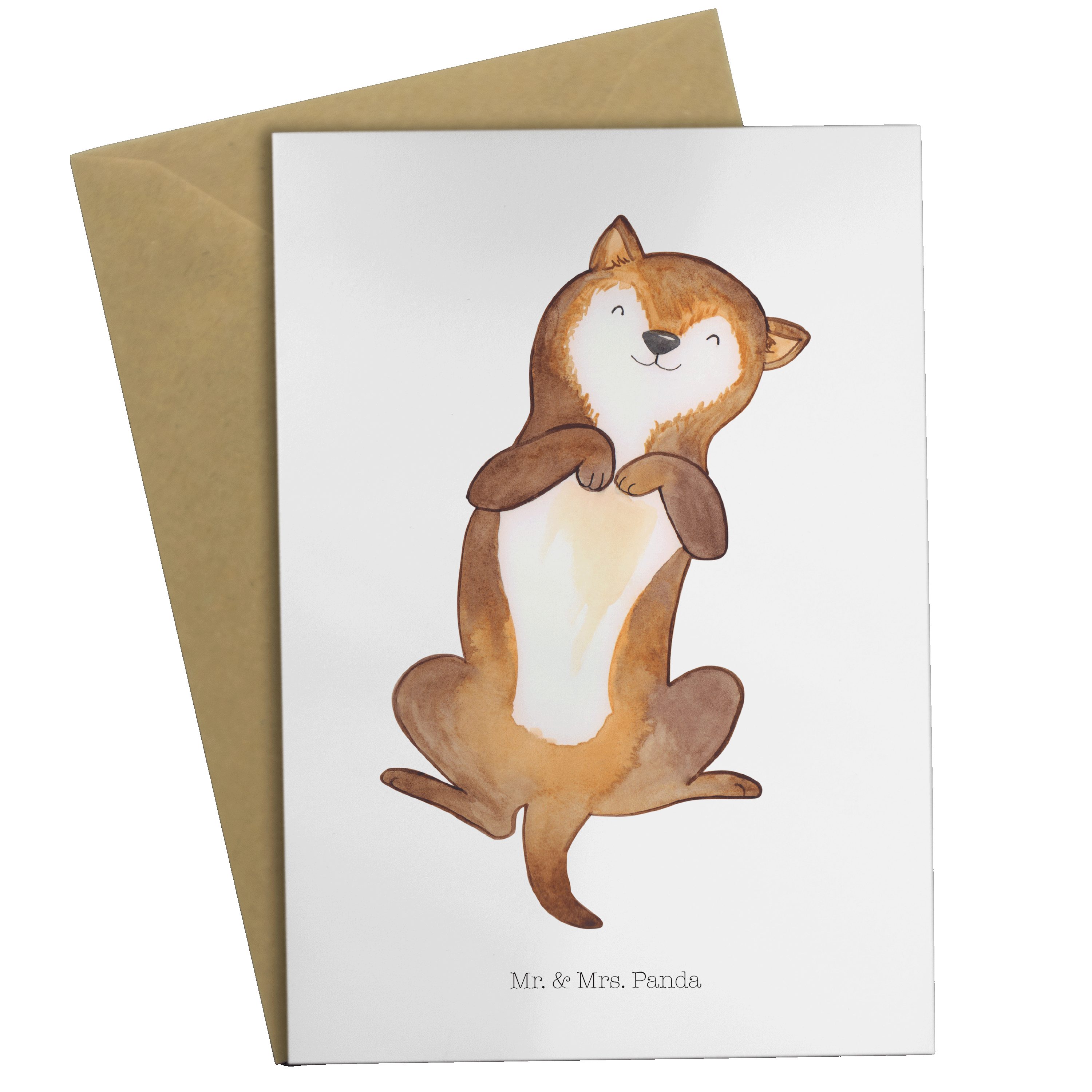 Mr. & Mrs. Panda Grußkarte Hund Bauchkraulen - Weiß - Geschenk, Karte, Klappkarte, Hunderasse, G