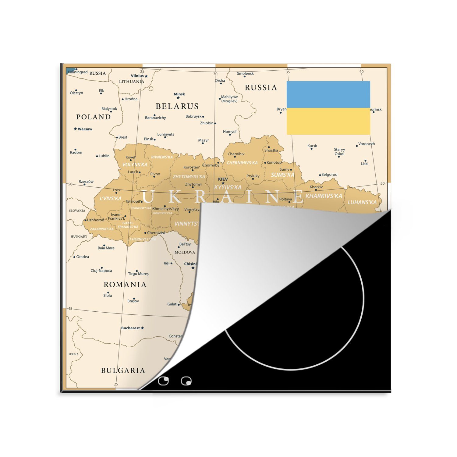MuchoWow Herdblende-/Abdeckplatte Illustration einer Karte der Ukraine mit der Flagge, Vinyl, (1 tlg), 78x78 cm, Ceranfeldabdeckung, Arbeitsplatte für küche