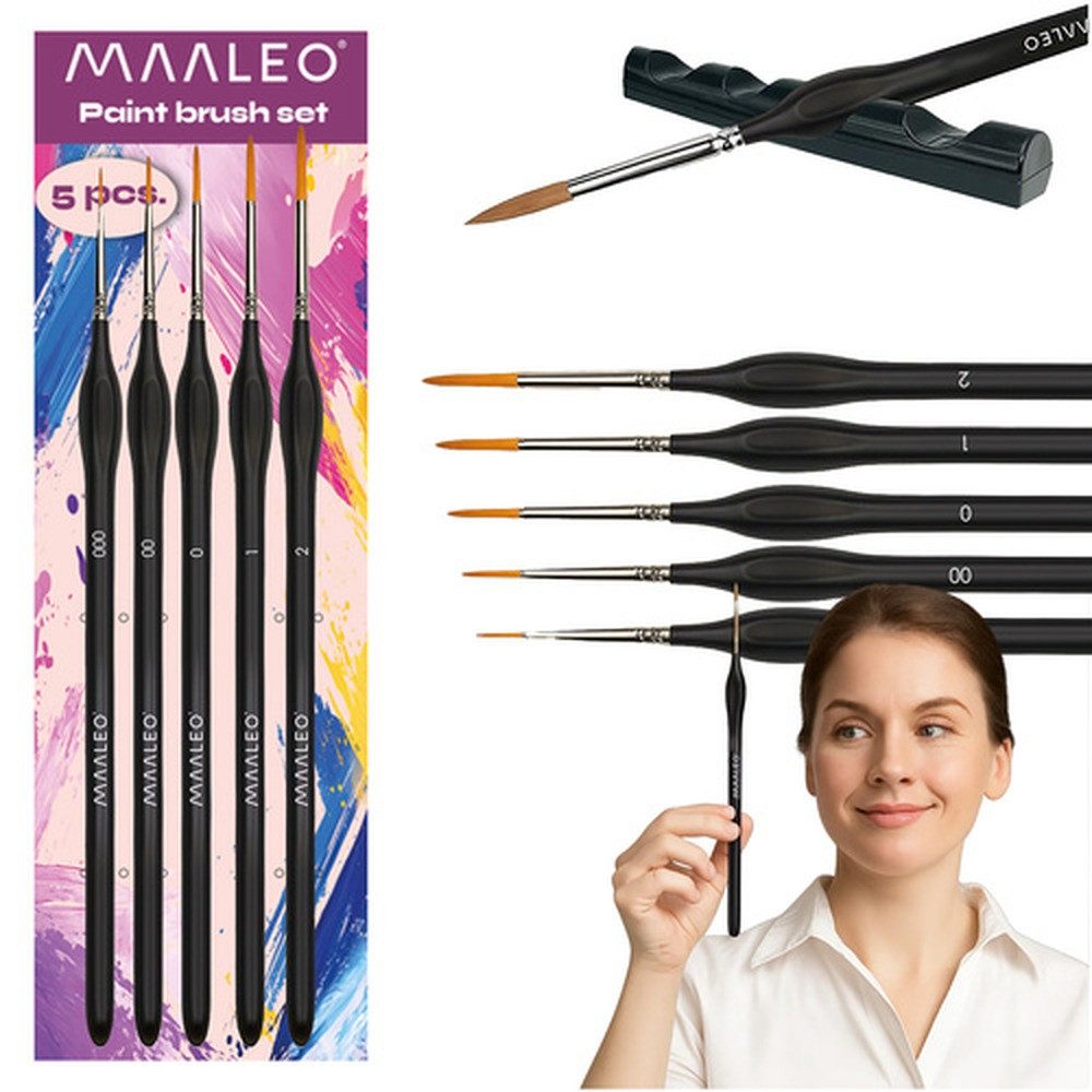 MAALEO Malpinsel Zeichenpinsel Präzisionspinsel, (Spar-Set, 5 St., präzise Schattierung), Größen 000 bis 2 ermöglichen präzise Linienführung