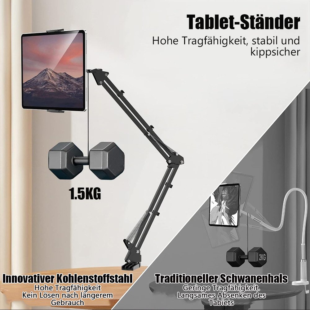 TUWENA Tablet-Halterung Tablet Halterung für Bett & Schreibtisch, Einstellbar Lang Arm Ständer, (Für iPad, Tablets, Telefone oder Andere Geräte mit 4 bis 12,9 Z – Bild 5 von 5