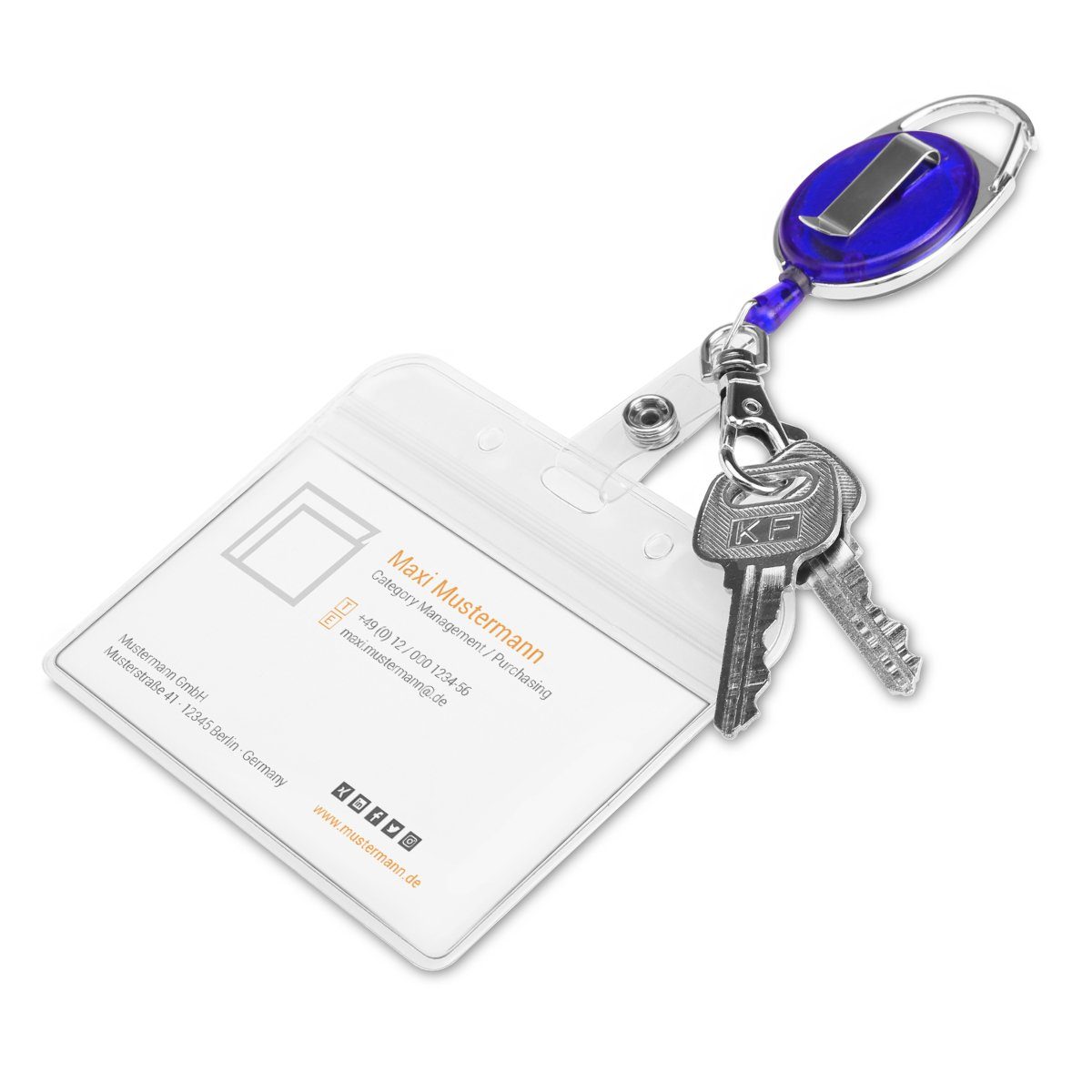 kwmobile Schlüsselanhänger 2x Jojo - ausziehbar Schlüsselanhänger Clip Ausweis - mit Kartenhalter Blau