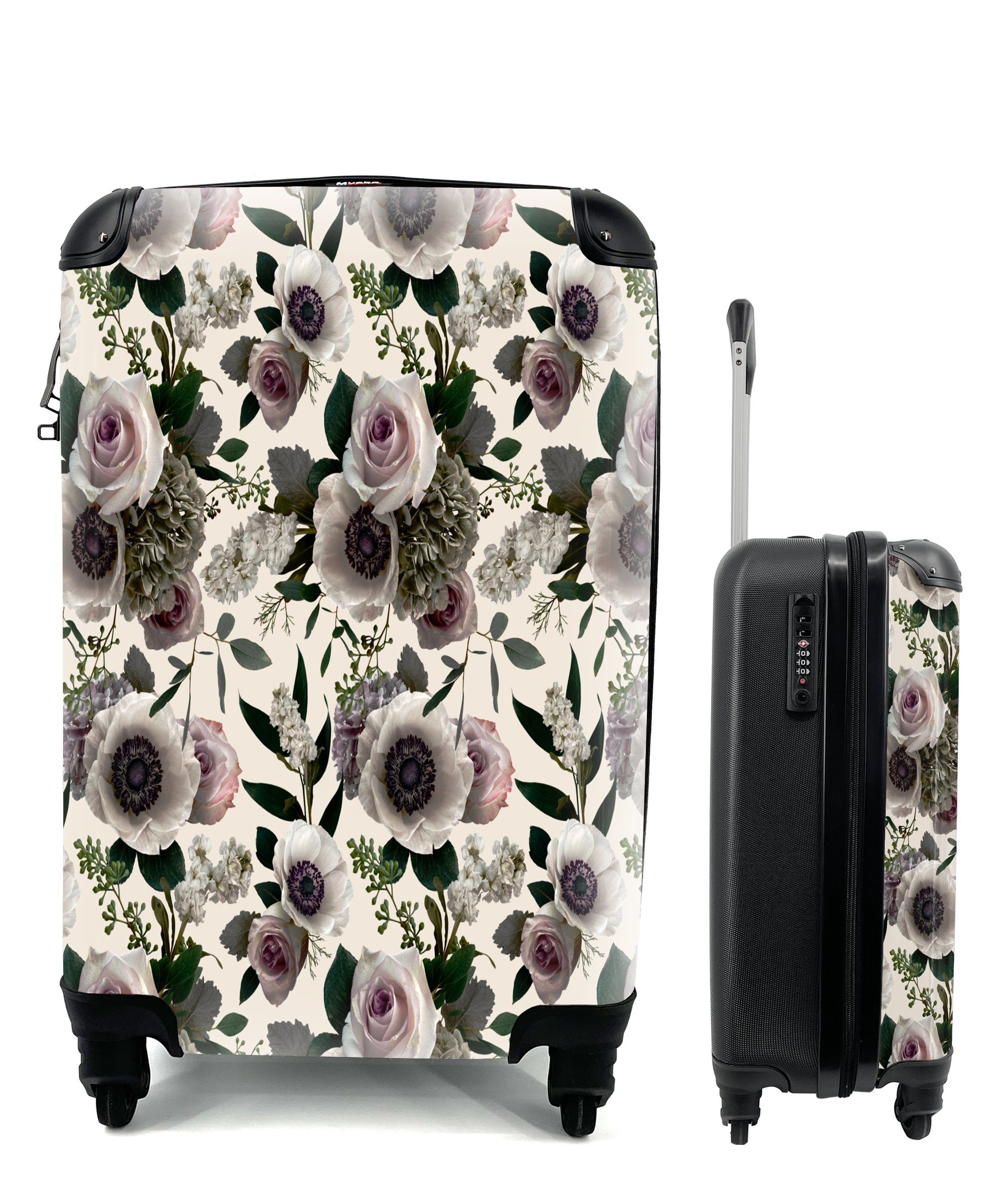 MuchoWow Handgepäckkoffer Blumen - Rosen Reisekoffer - Handgepäck rollen, Trolley, Blätter, Rollen, für Ferien, 4 Reisetasche mit