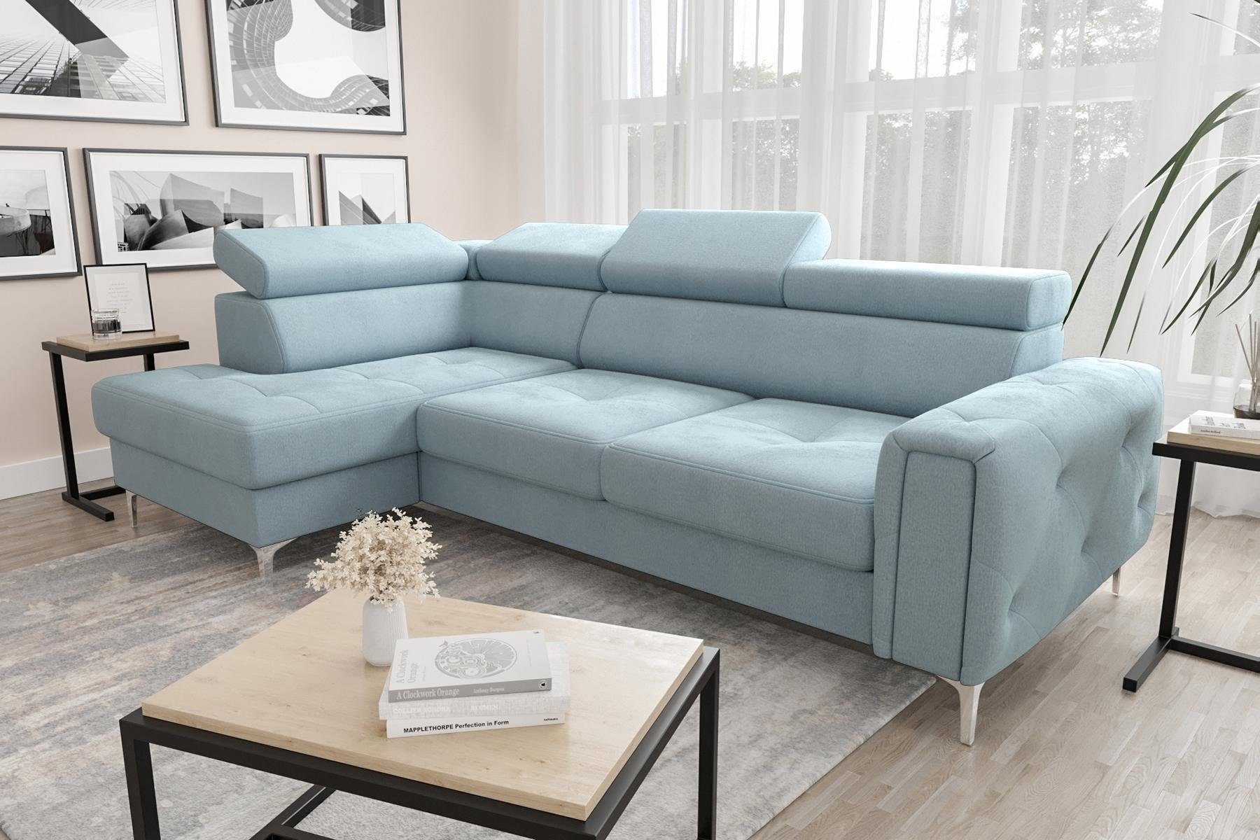 JVmoebel Ecksofa Ledersofa L-Form Couch Wohnzimmer Ecke Design, Made in Europe Blau