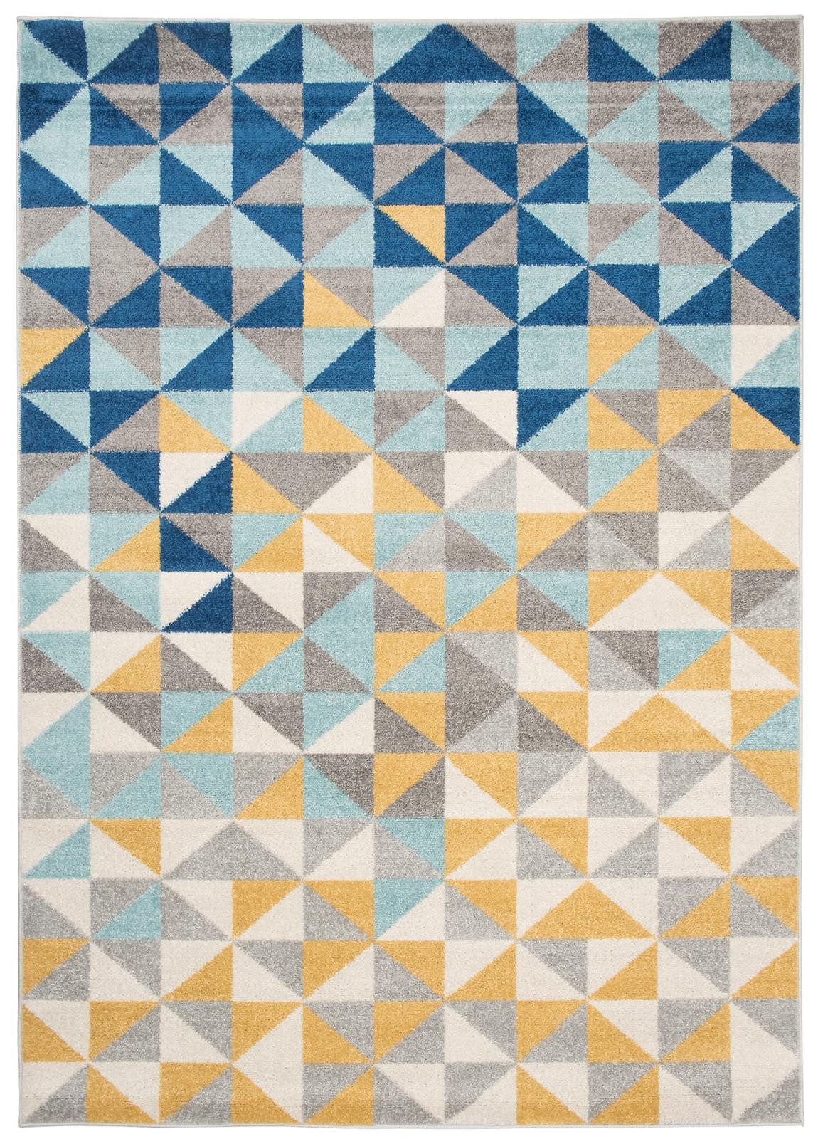 Mazovia Teppich Modern Geometrisch Blau Gelb Wohnzimmer, Schlafzimmer, Büro, Esszimmer, Fußbodenheizung