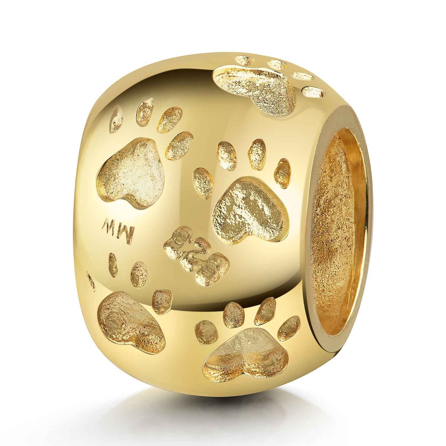 Materia Bead TIer Hund Pfoten Abdrücke Gelbgold 1686, Sterlingsilber, vergoldet