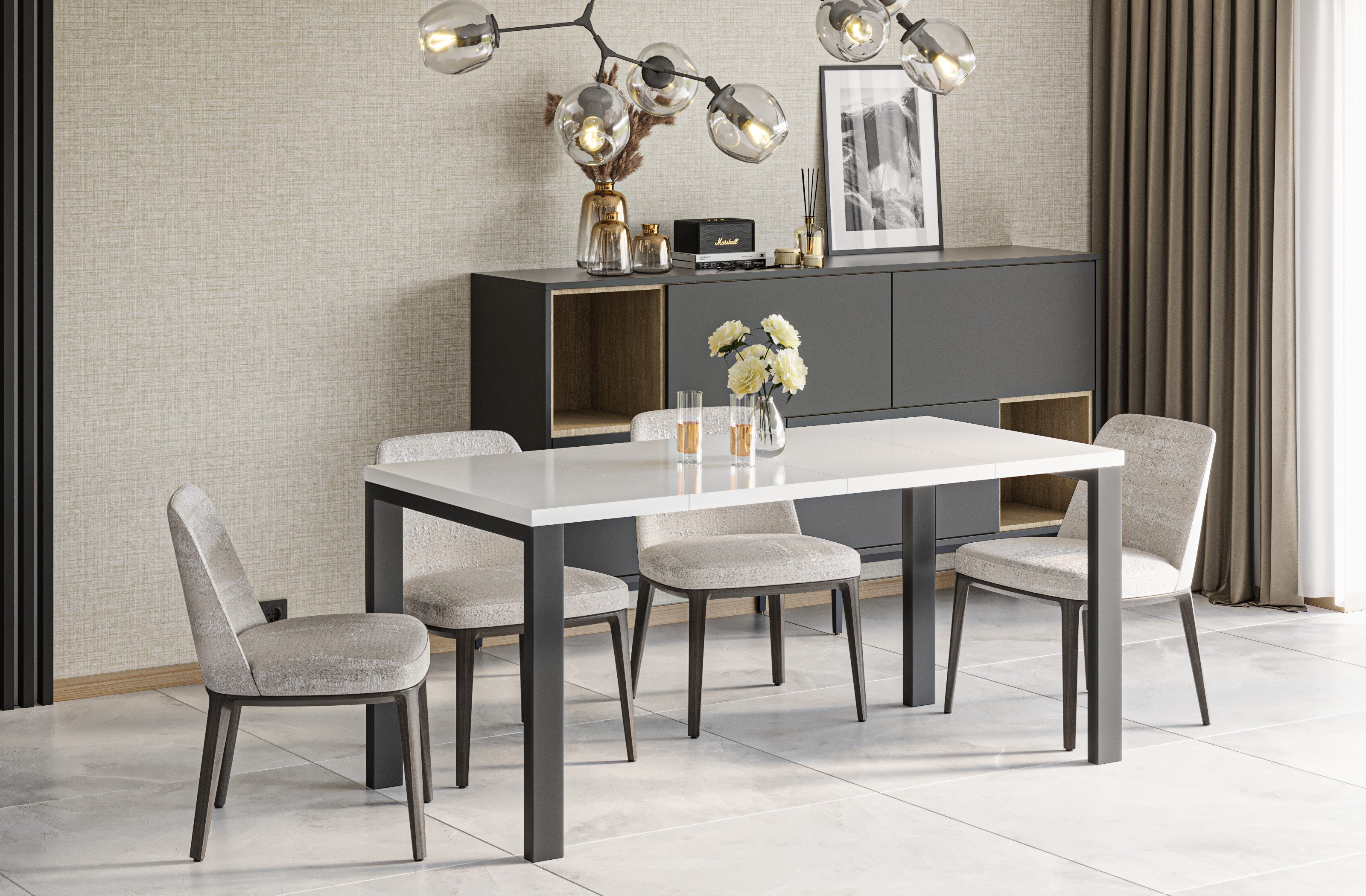 Endo-Moebel Esstisch Garant 130cm - 175 Metall erweiterbar Metallgestell ausziehbar