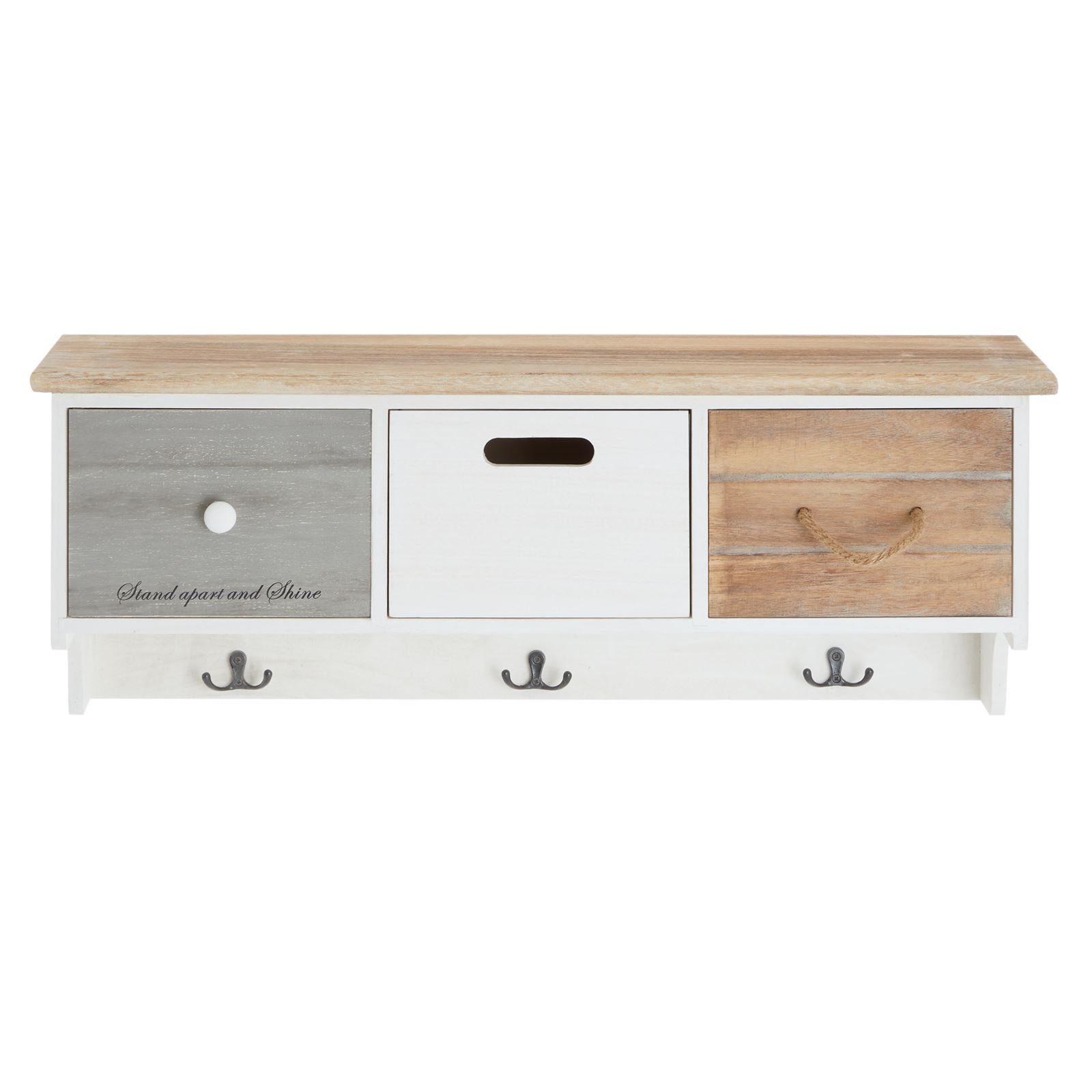 CARO-Möbel Garderobenhalter SALVA, Wandgarderobe mit 3 Kleiderhaken und Schubkästen Vintage Shabby Chic