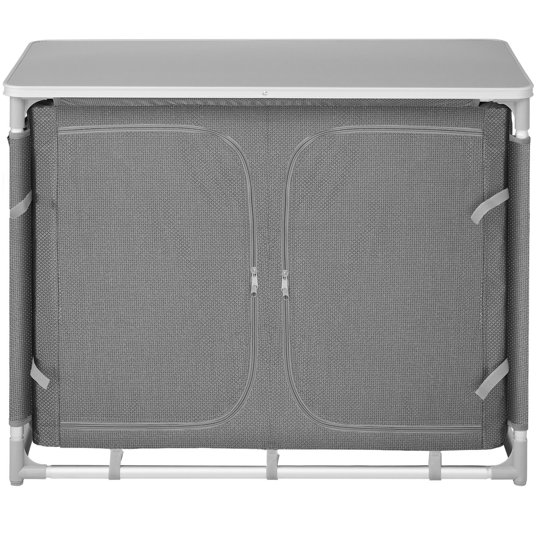 tectake Campingtisch Camping-Klapptisch, Maße: 97 x 47,5 x 78 cm, lässt sich falten (Outdoor-Tisch, 1-St., in grau), Wetterbeständig, Stauraum mit 6 Fächern, inklusive Tragetasche