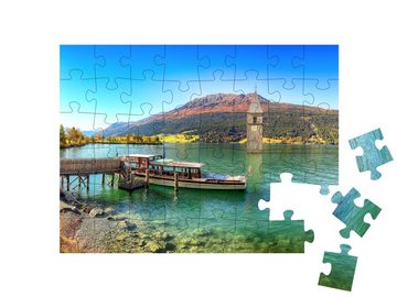 puzzleYOU Puzzle Fantastische herbstliche Seenlandschaft mit Schiff, 48 Puzzleteile, puzzleYOU-Kollektionen