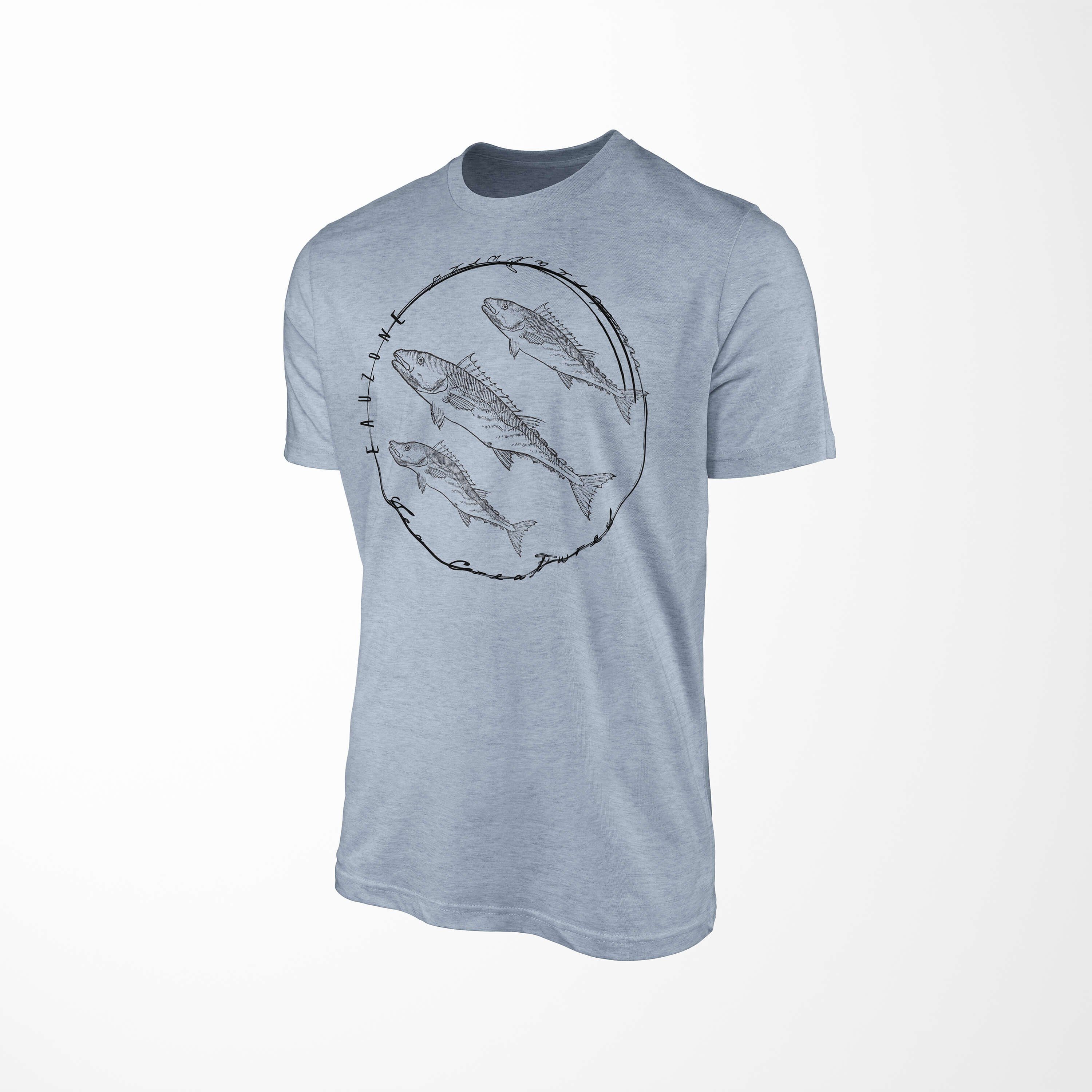 Art T-Shirt T-Shirt Serie: Tiefsee Sea - Struktur / Schnitt Creatures, Fische feine Denim und Sinus Stonewash Sea sportlicher 094