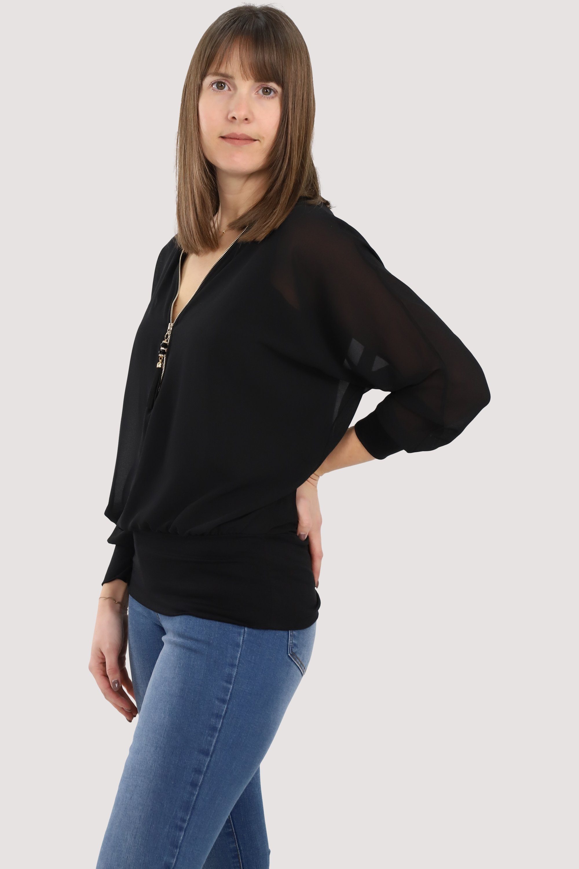 malito more than schwarz Chiffonbluse Bluse Fledermausärmeln mit fashion Einheitsgröße 6297