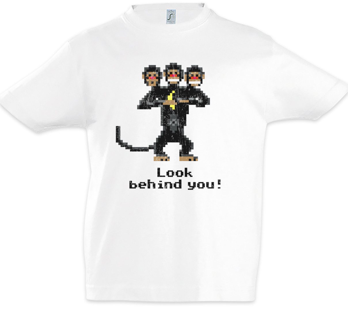 Urban Backwoods Print-Shirt Look Behind You Kinder T-Shirt Monkey The Game Secret Of Affe Nerd (1-tlg) Island Three Headed Monkey