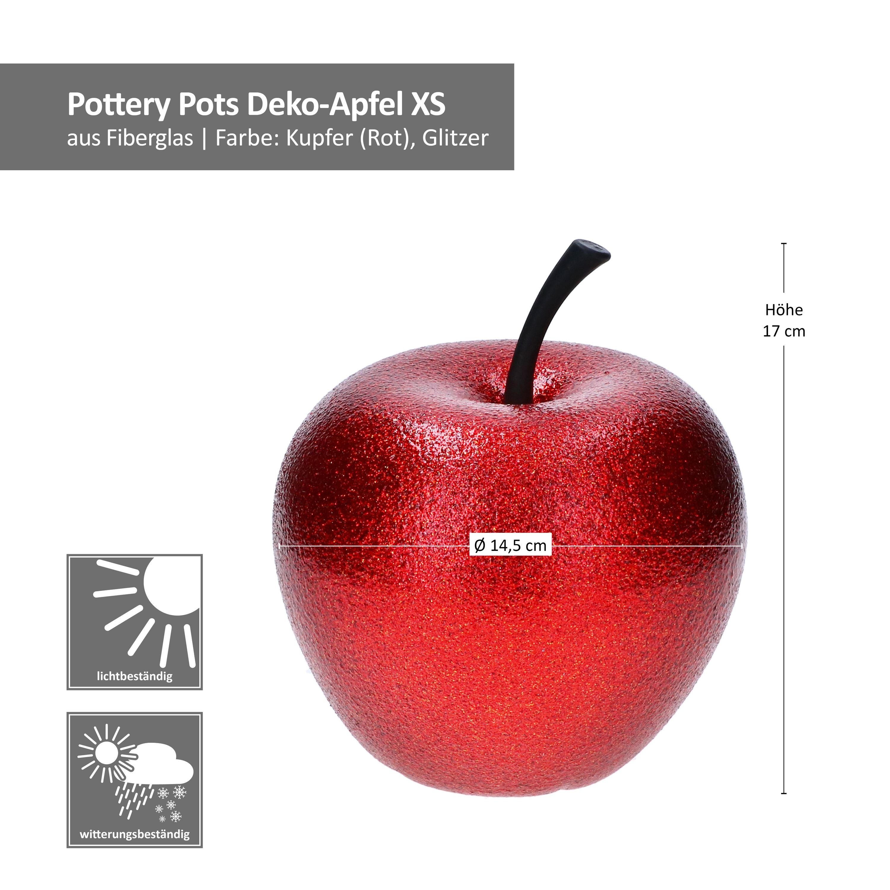 glitzer XS Apfel rot 2x Pottery MamboCat Größe Pots Fiberglas Dekofigur Kupfer