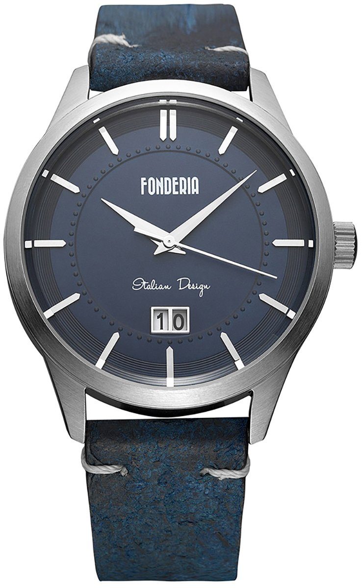 Fonderia Quarzuhr Fonderia Herren Uhr P-6A010UB1 Leder, Herren Armbanduhr rund, groß (ca. 41mm), Lederarmband blau