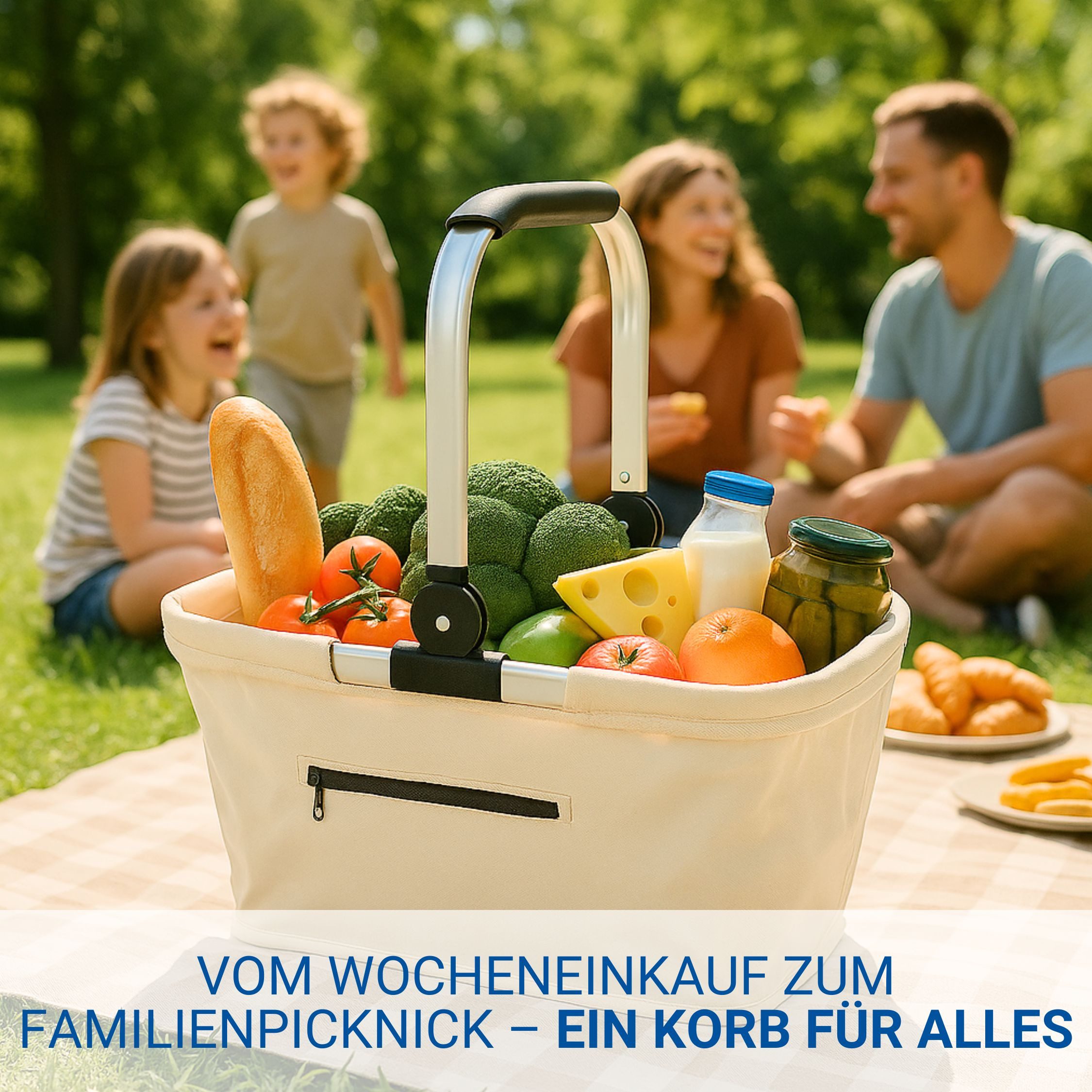 elasto Tragetasche Einkaufskorb mit Henkel ca. 30 L - faltbarer Korb mit Soft Griff