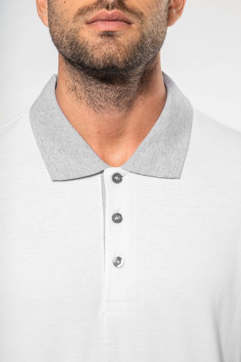 Kariban Langarm-Poloshirt Zweifarbiges Piqué-Polohemd für Herren