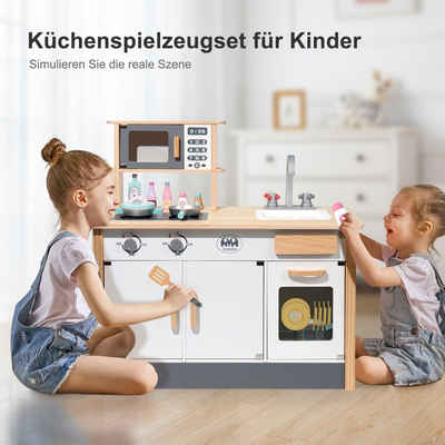 EXTSUD Spielküche Klassisches hölzernes Kinderküchen-Spielset, Kochset, Rollenspiel, Sicheres und langlebiges Holzspielzeug: Kinderküche zu Hause