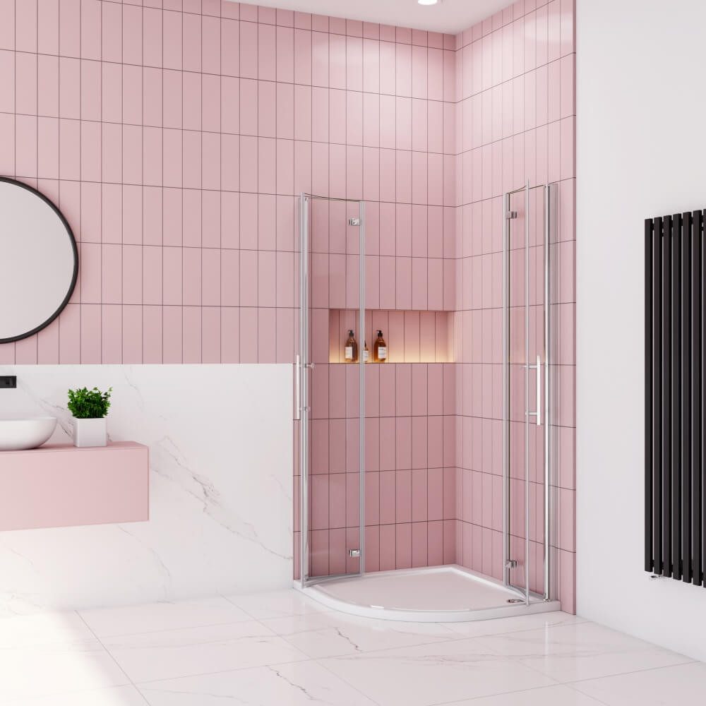 Duschparadies Runddusche H:195cm Falttür Scharniertür Chrom Duschabtrennung Duschkabine, Sicherheitsglas, wasserabweisende Glasbeschichtung