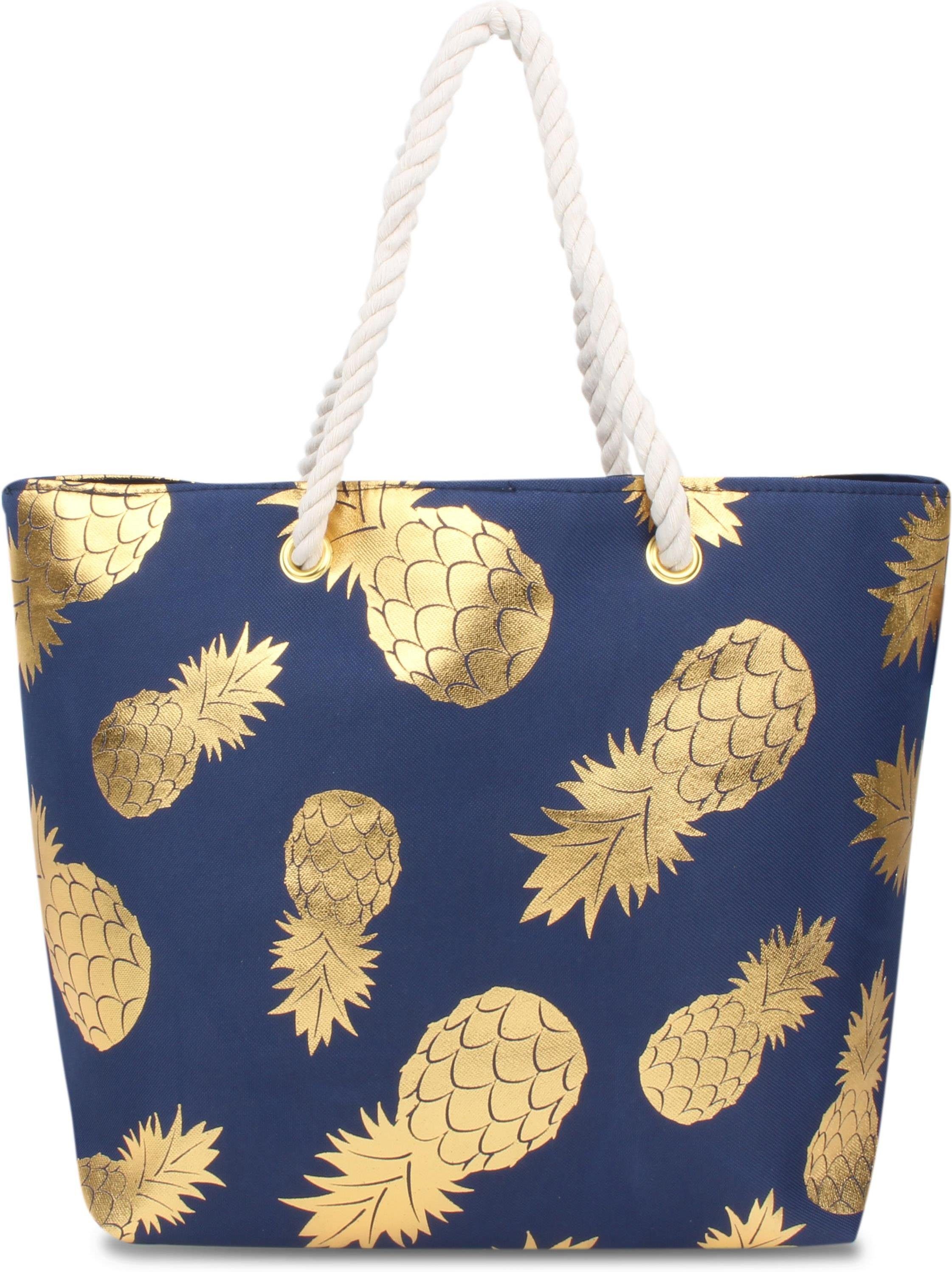 normani Strandtasche Bequeme Sommer-Umhängetasche, Strandtasche, Schultertasche als Henkeltasche tragbar Gold Pineapple
