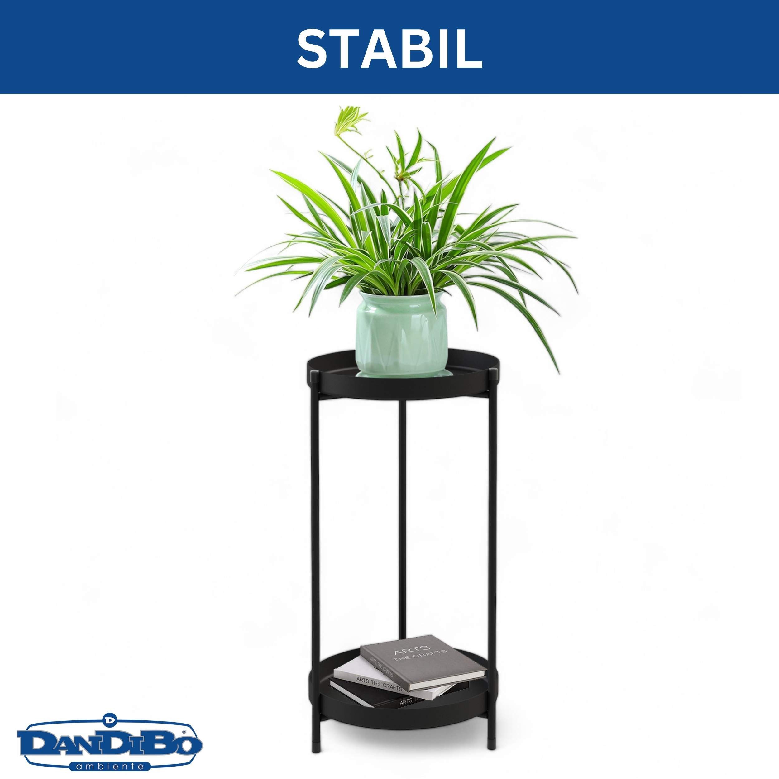 DanDiBo Blumenhocker Metall Schwarz Rund 2 Etagen 52 cm 96583 Beistelltisch Blumenhocker, Pflanzenständer Design Blumenhocker Modern Pflanzenhocker