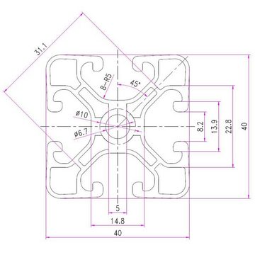 SCHMIDT systemprofile Profil 700 mm Aluminium Profil 40x40 mm Nut 8 Orange 4040