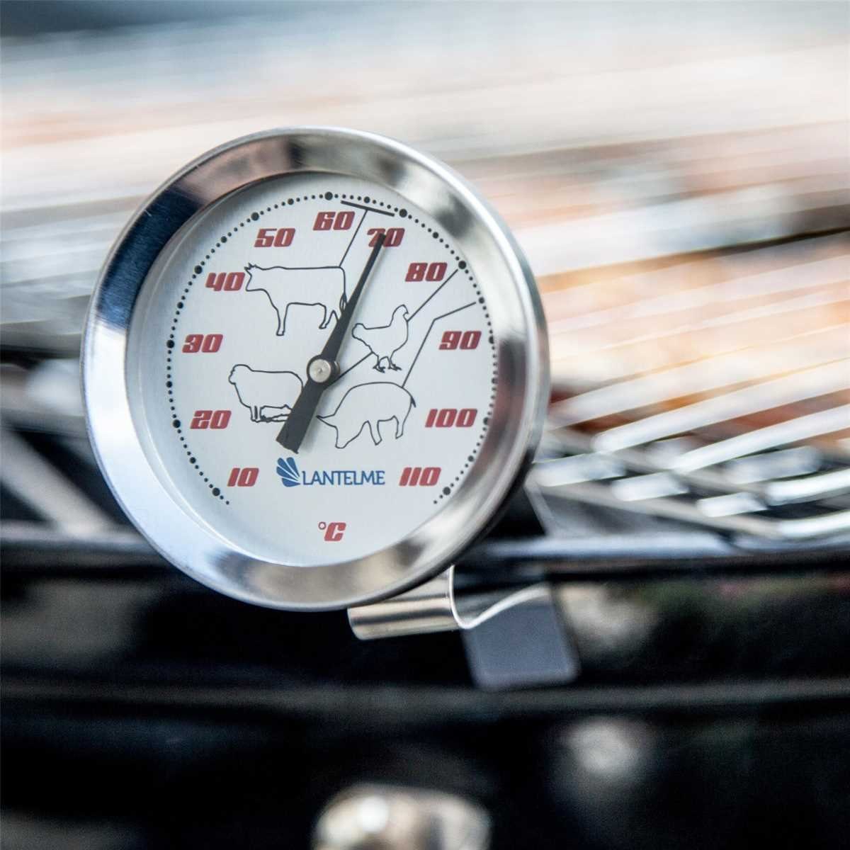Lantelme Bratenthermometer Fleisch Thermometer für Braten oder Grillen Einstichthermometer, 1-tlg., Edelstahl mit 12cm Sonde, Kerntemperatur bis 112°C Analog, Garpunktanzeige Rind, Geflügel, Lamm, Schwein