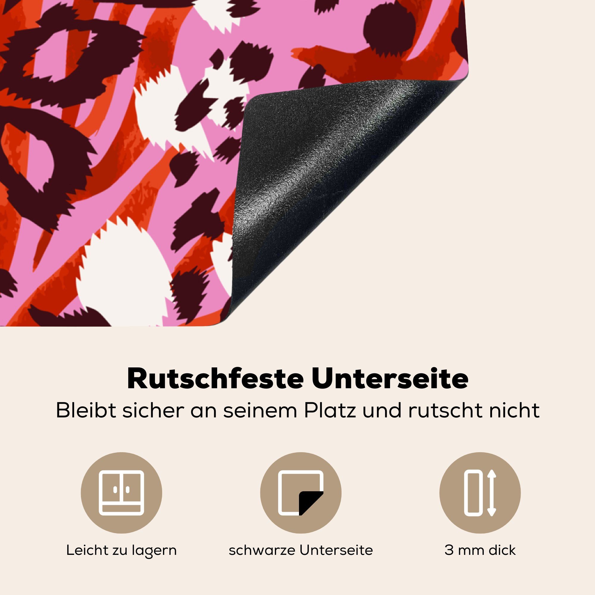 MuchoWow Herdblende-/Abdeckplatte Pantherdruck - Rosa (1 Rot, tlg), Ceranfeldabdeckung, Arbeitsplatte für - cm, küche Vinyl, 78x78