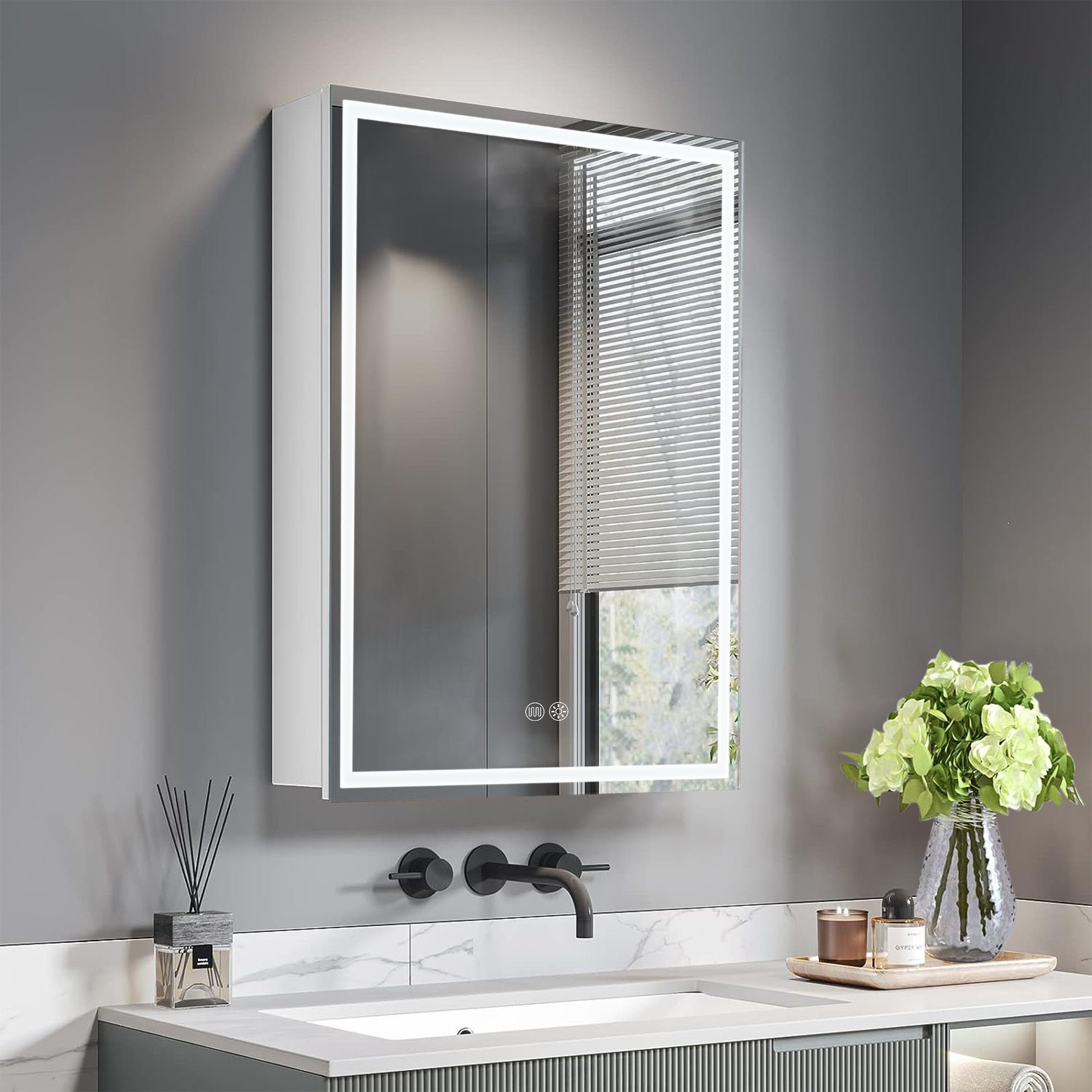 HT Badezimmerspiegelschrank Schminkspiegel LED Beleuchtung Badezimmer-Spiegelschrank, 50x70x14cm