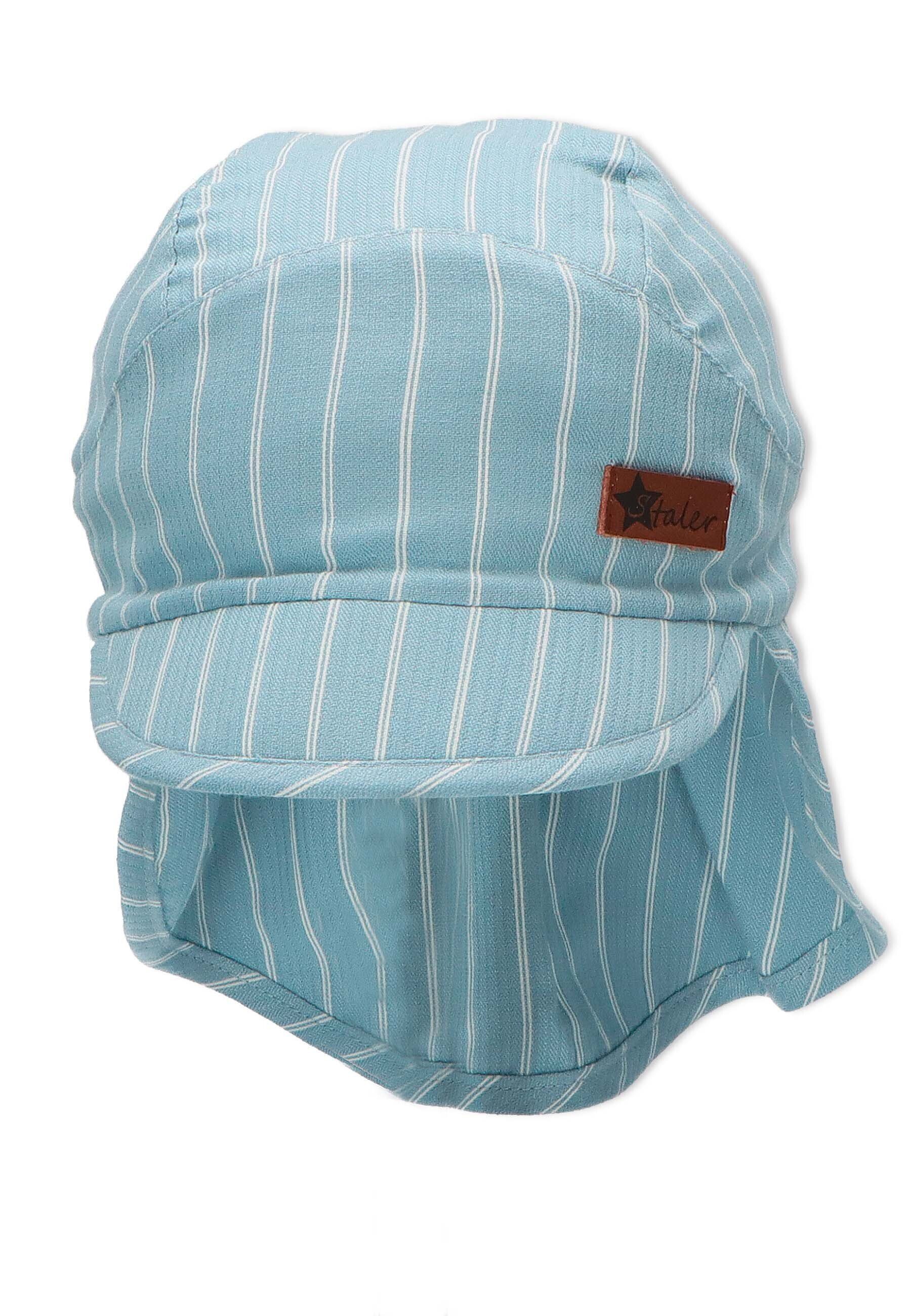 Sommer) den Nackenschutz (1-St., mit Kindermütze UV-Sonnenschutz hellblau Schirmmütze Baby Schirm für mit Hut UV-Popeline aus unifarben perfekt Sterntaler® Beanie mit 50+