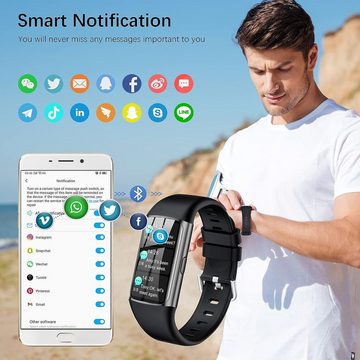 ECOSOON für Damen Herren Touchscreen Fitnessuhr Smartwatch (1,47 Zoll, Android iOS), mit Schrittzähler, Pulsuhr, SpO2 Schlafmonitor Sport IP68 Wasserdicht