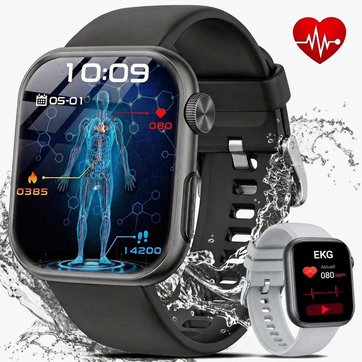SWGOTA Smartwatch Damen Herren EKG+PPG/Blutdruck/SpO₂/BMI-Überwachung Smartwatch (1,97 Zoll), 2026 NEW Fitnessuhr mit Herzfrequenz-/SpO2-/Schlafüberwachungsfunktion