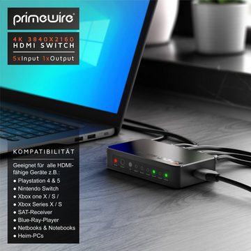 Primewire Audio / Video Matrix-Switch, 5-Port Ultra HD 4K HDMI Umschalter mit Fernbedienung - 5x IN/1x OUT