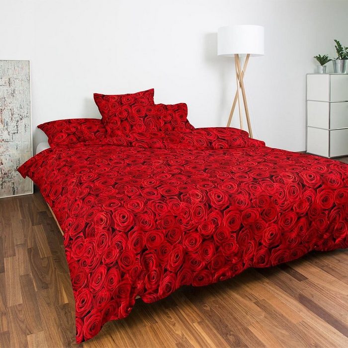 Bettwäsche Red Rose TRAUMSCHLAF Mako Satin 2 teilig Valentinstag Design