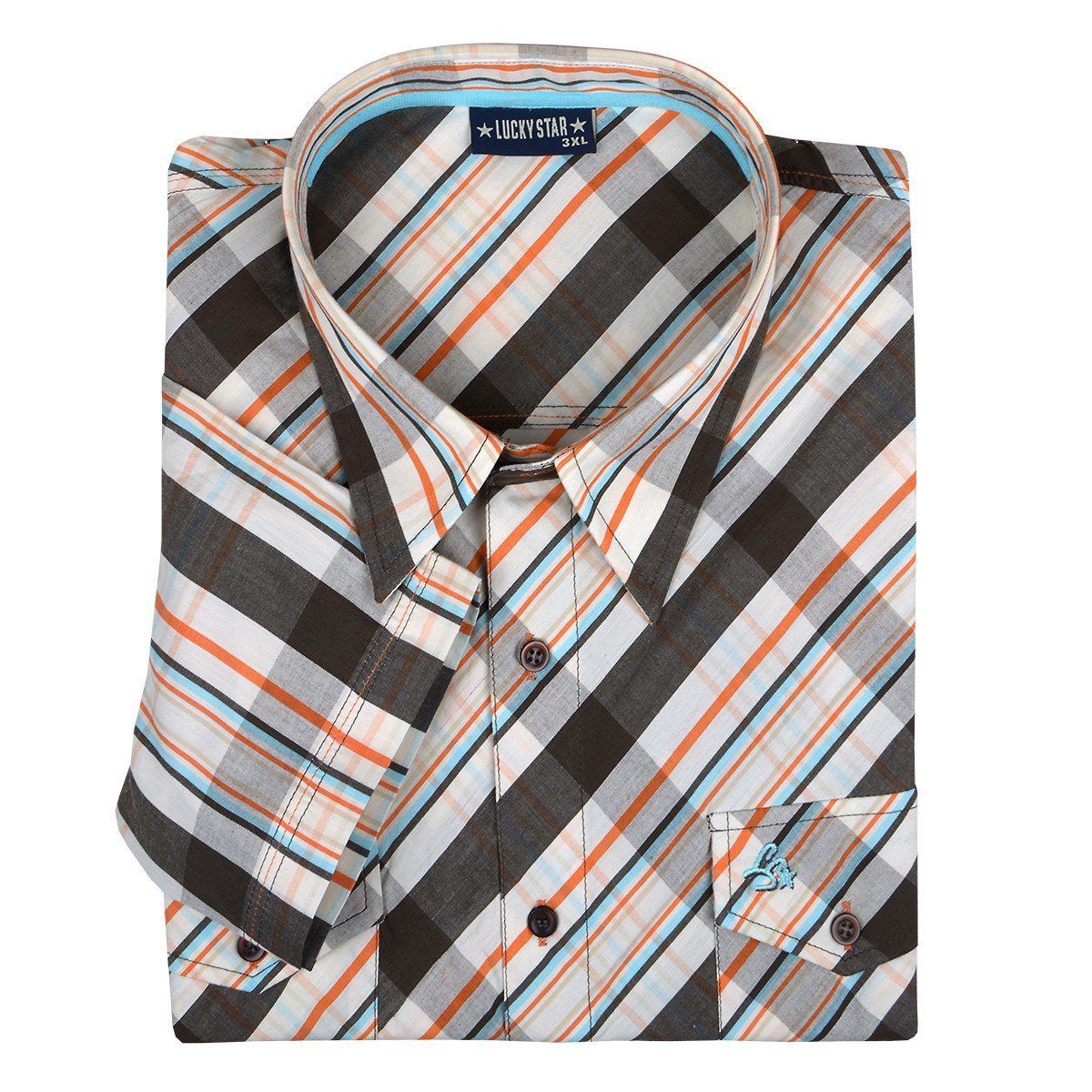 Kurzarmhemd Lucky Star XXL Kurzarmhemd braun-orange kariert