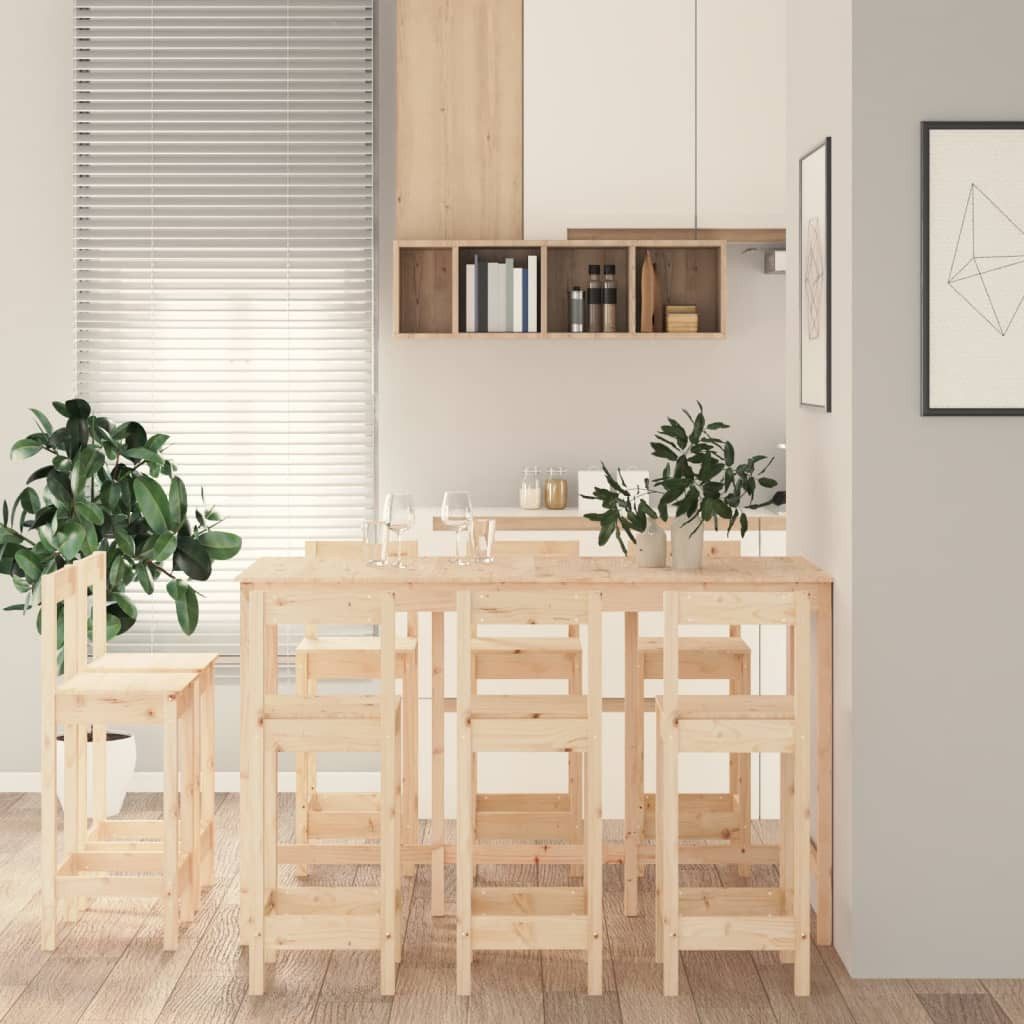 furnicato Bargruppe Bar-Set aus massivem Kiefernholz, 180x80x110 cm, naturfarben, (1-tlg), Rustikale Stehgruppe mit 8 Barhockern und stabiler Tischplatte