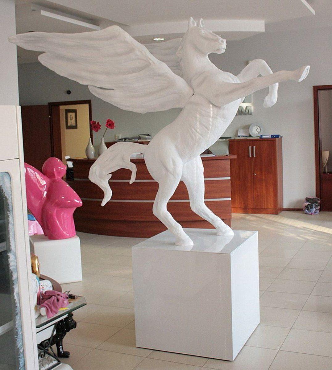 Deko - 192 x Padrino Skulptur Wetterbeständige Luxus Hotel Dekofigur H. & Pferd Weiß 200 Gartendeko - Pegasus Skulptur cm Restaurant Casa