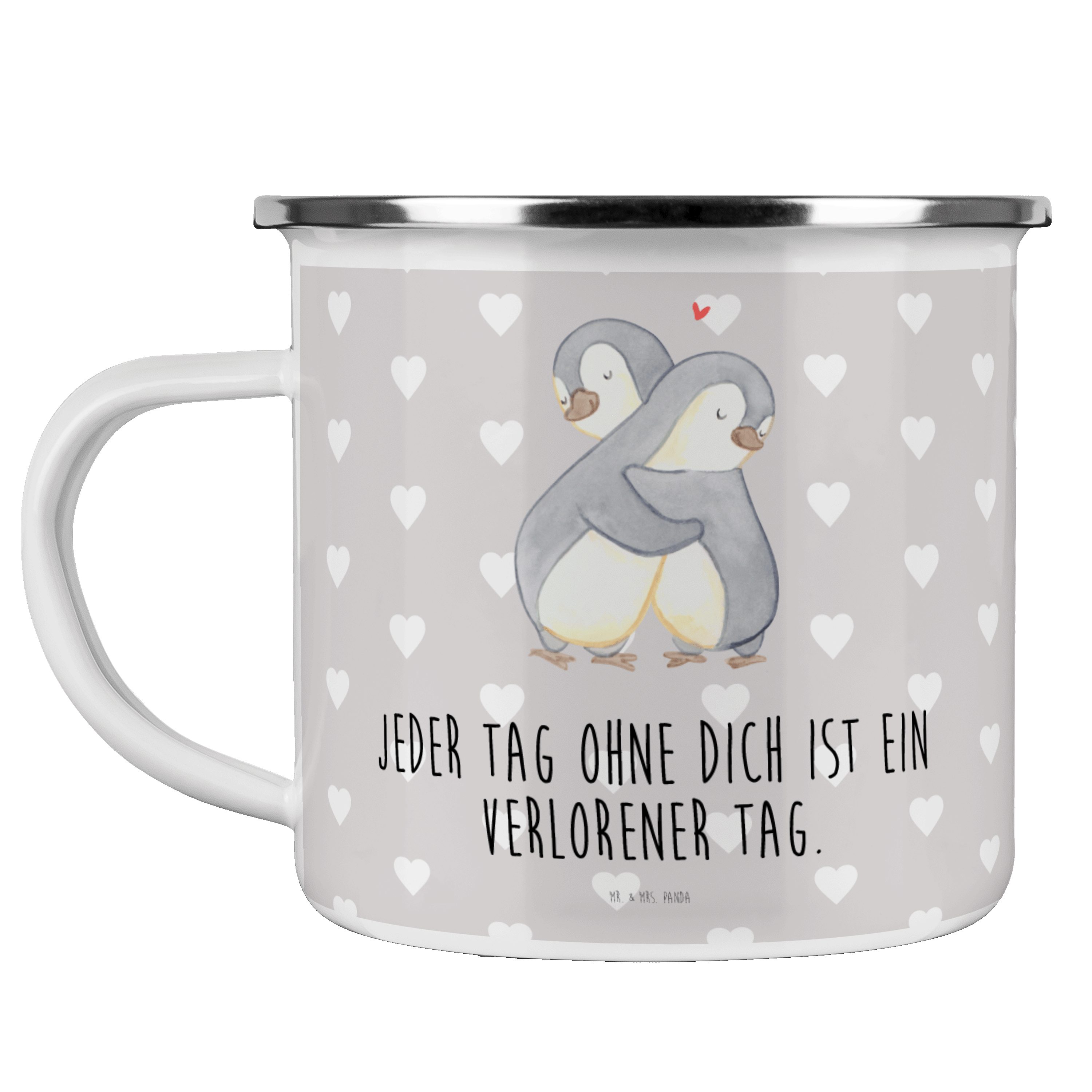 Mr. & Geschenk, Edelstahl Pinguine T, - Becher - Mrs. Trinkbecher, Emaille Panda Pastell Grau Kuscheln