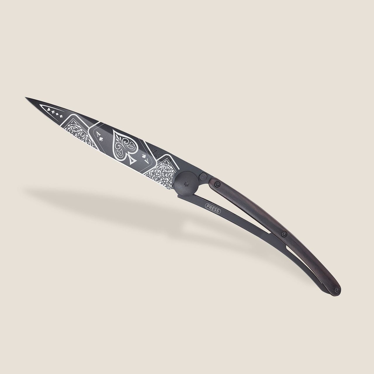Deejo Taschenmesser 37g - Holz / Viel Glück - Taschenmesser - Klappmesser - Messer, Karten Poker Motiv