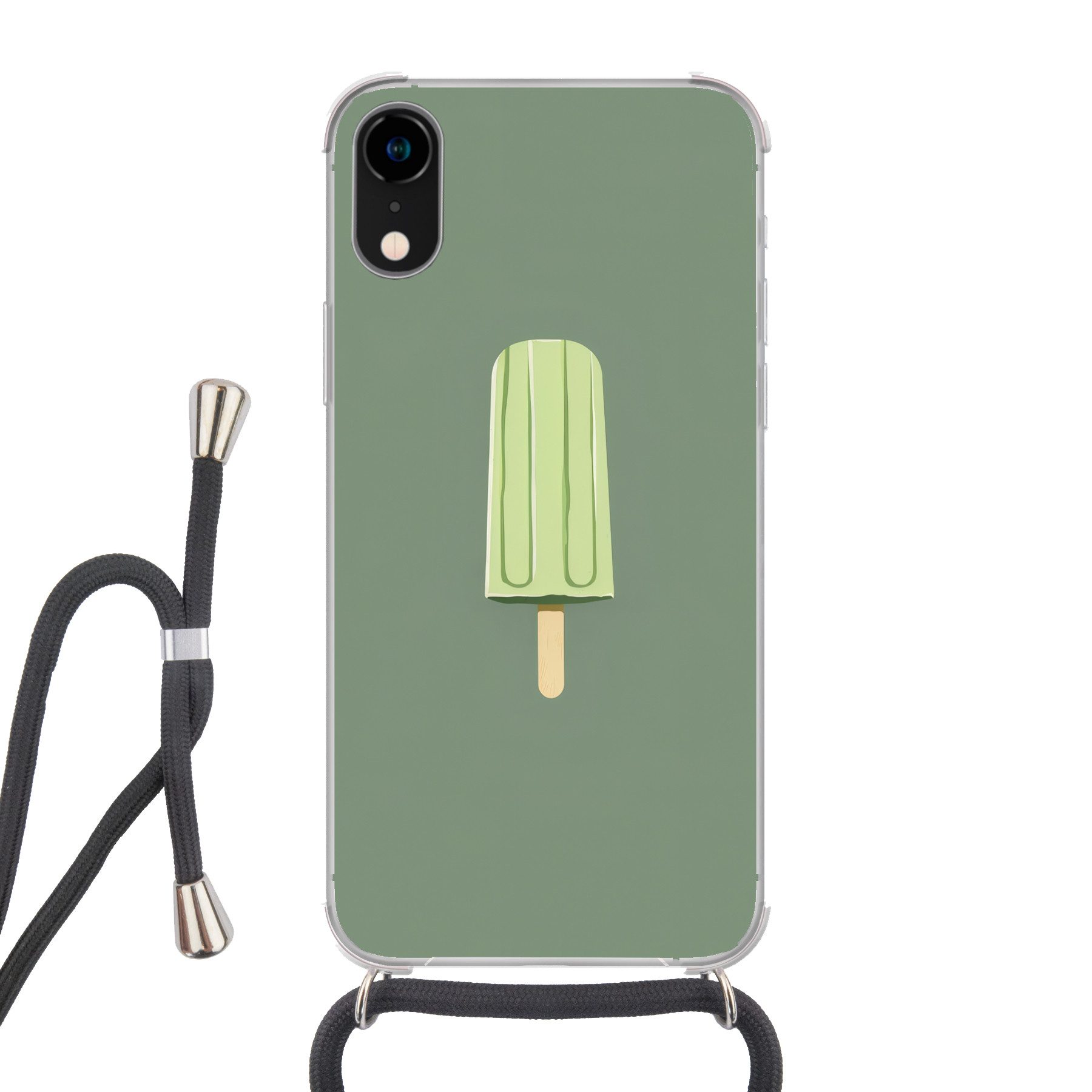 MuchoWow Handyhülle für Apple iPhone XR Grün - Wassereis - Stock - Illustration, Tragbare Handyhüllen mit Kette zum umhängen, Handykette Handyband