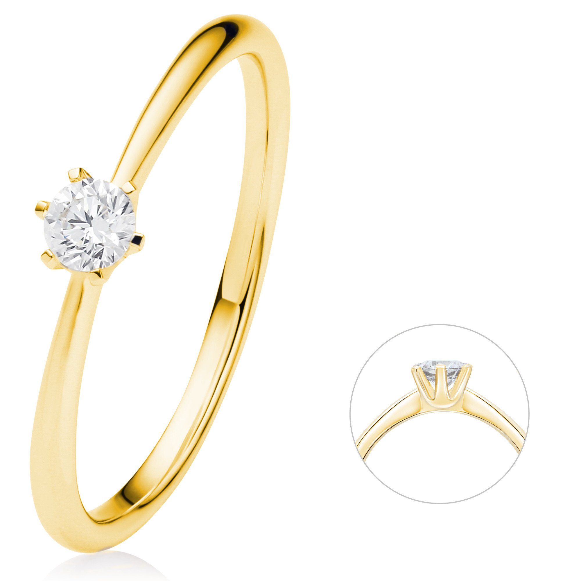 Diamant 0.15 Gold Damen Ring aus ct Schmuck ELEMENT Brillant ONE Gelbgold, Diamantring 585