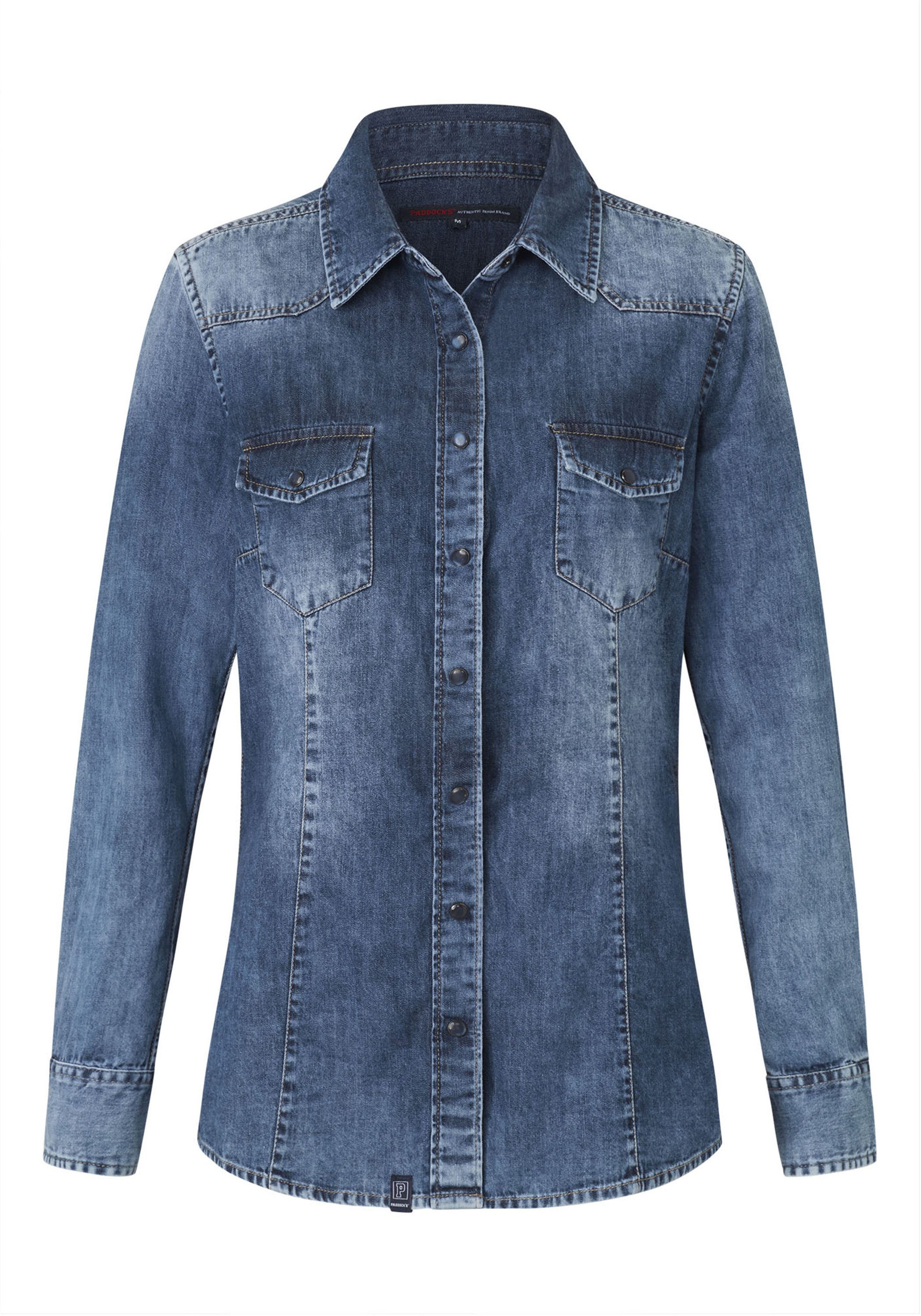 Paddock's Jeansbluse Damen Jeanshemd aus reiner günstig online kaufen