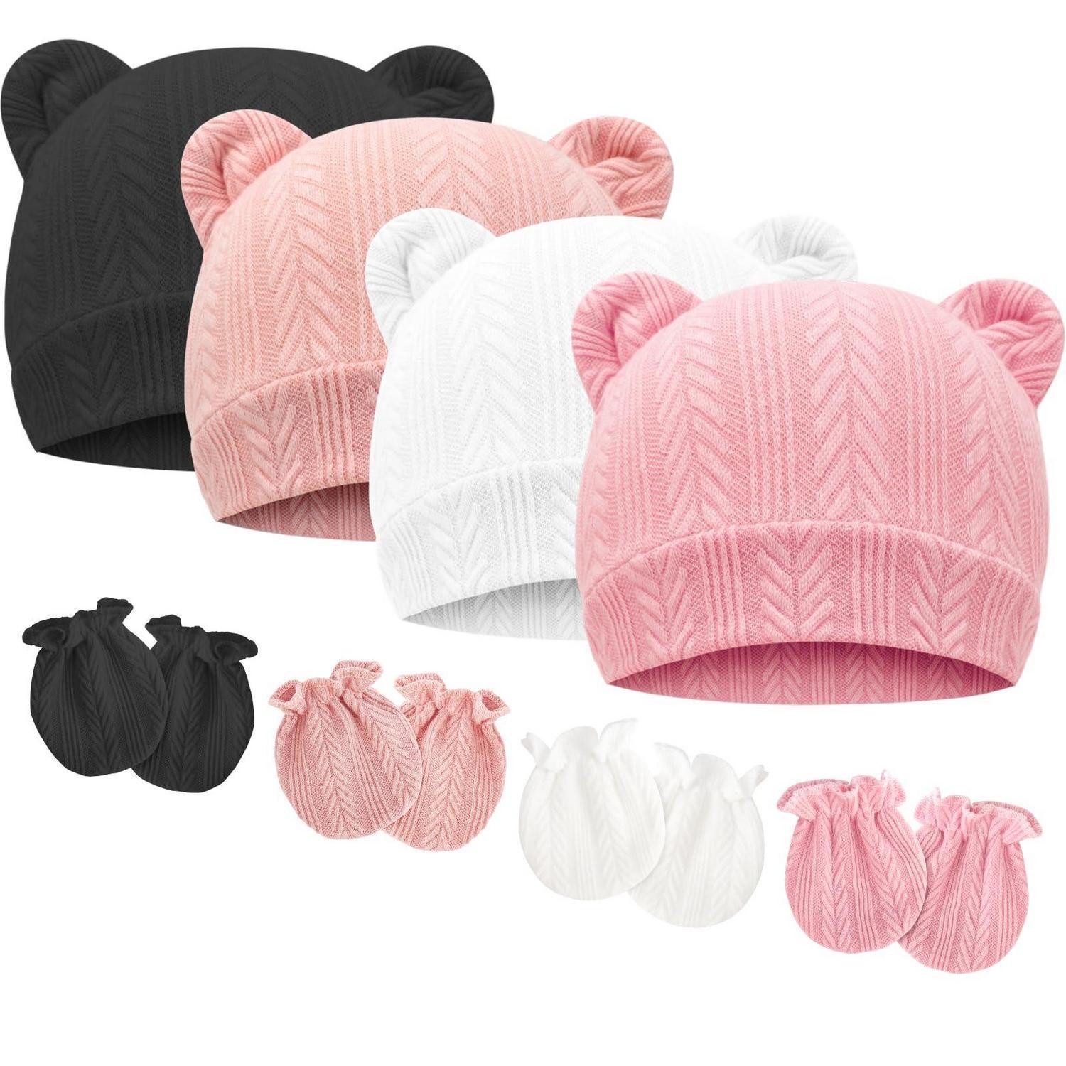 LuxusKollektion Erstlingsmütze Baby Mütze & Handschuhe Set 4er Pack 0-6 Monate (4-St)