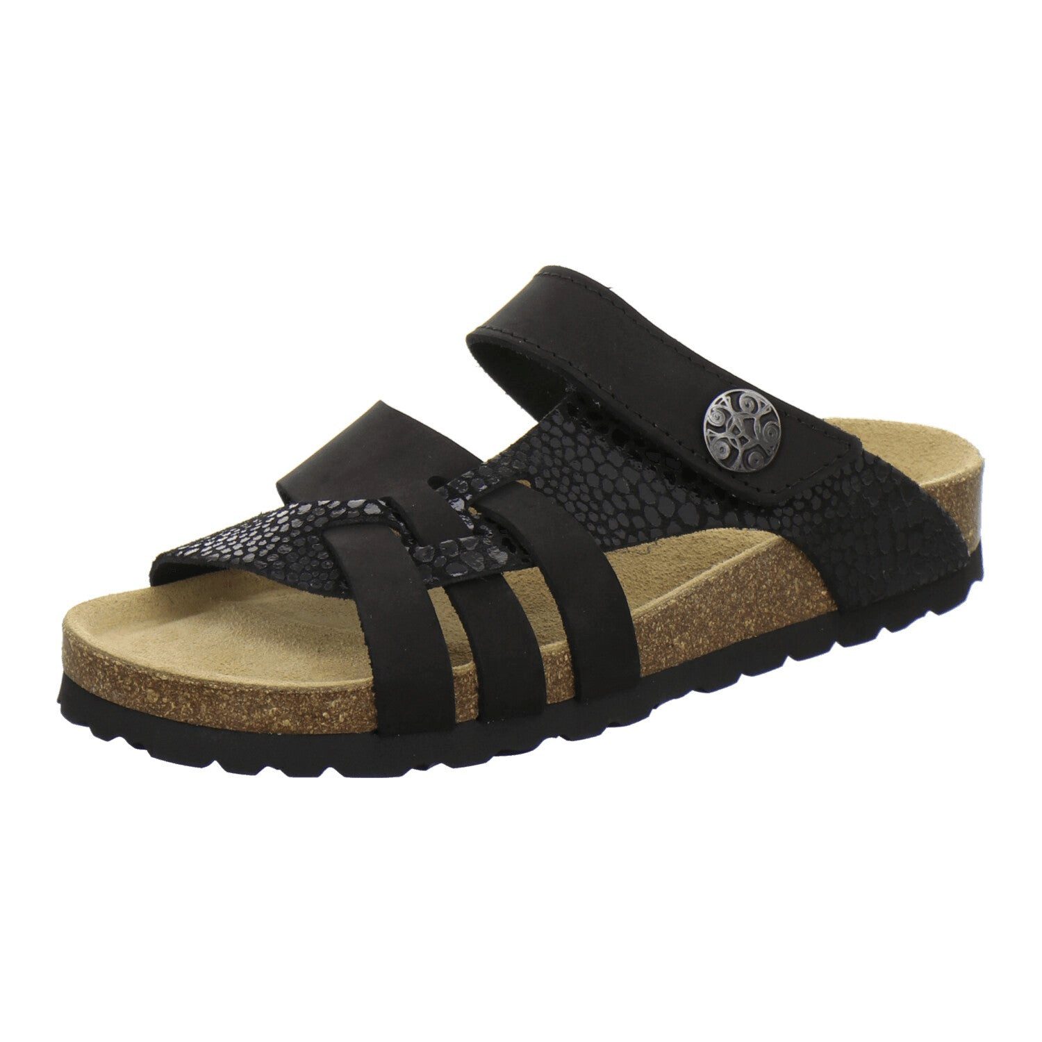 AFS-Schuhe Damen Kralle Pantolette aus Nubukleder mit Klettverschluss und Fußbett, Made in Germany
